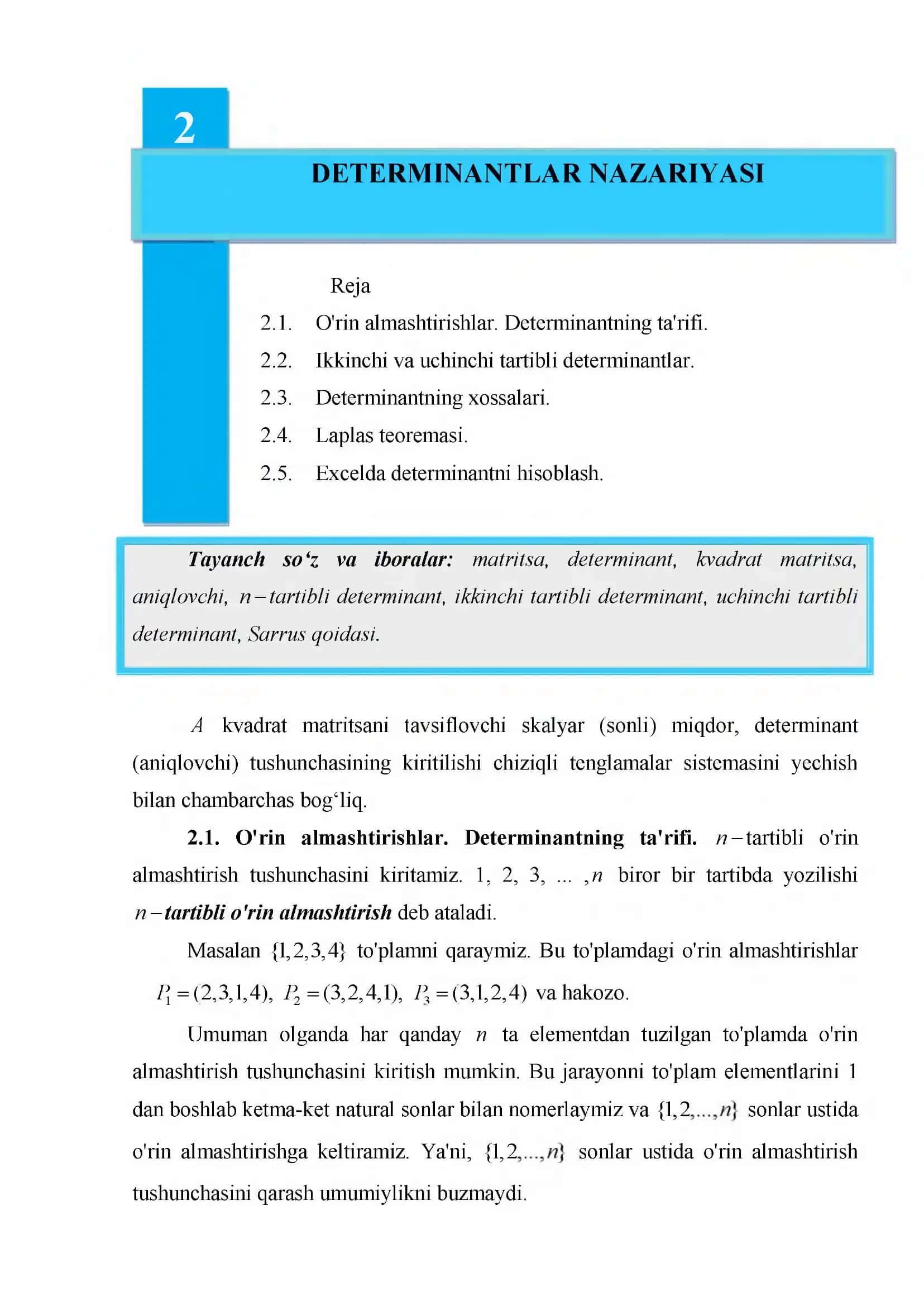 DETERMINANTLAR NAZARIYASI 1