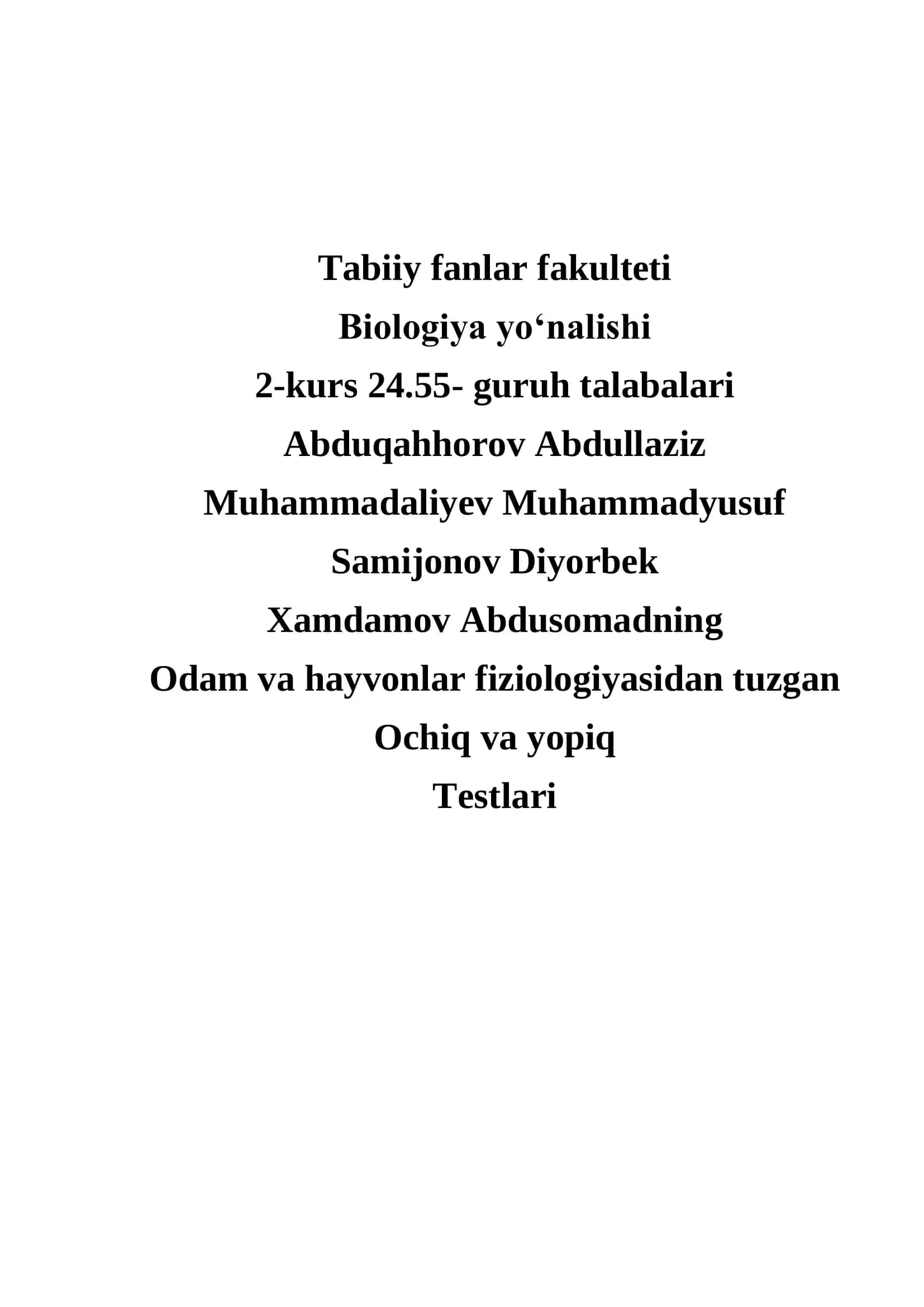 Tabiiy fanlar fakulteti Biologiya yoʻnalishi 2-kurs 24.55- guruh talabalari 1