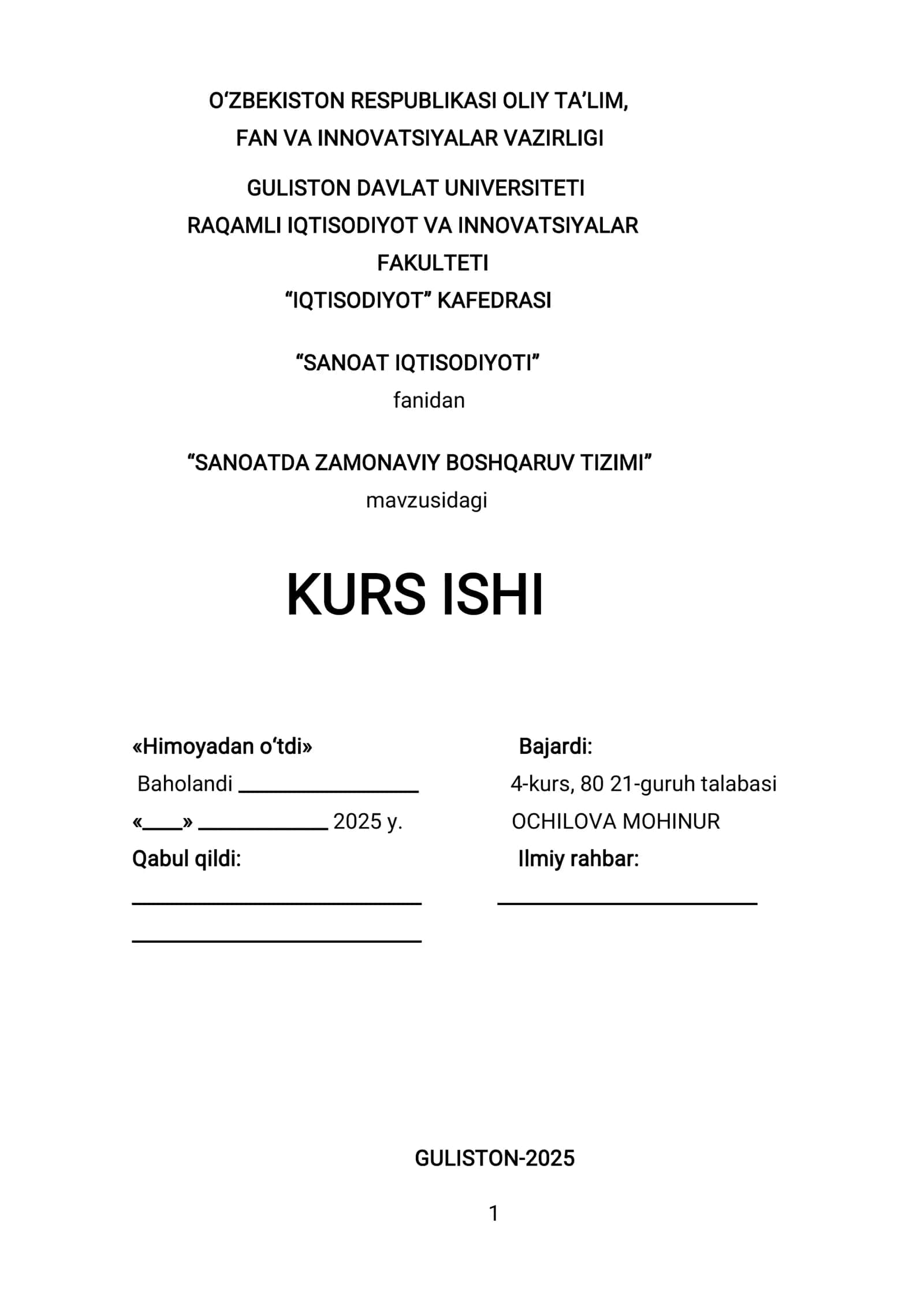 SANOATDA ZAMONAVIY BOSHQARUV TIZIMI 1