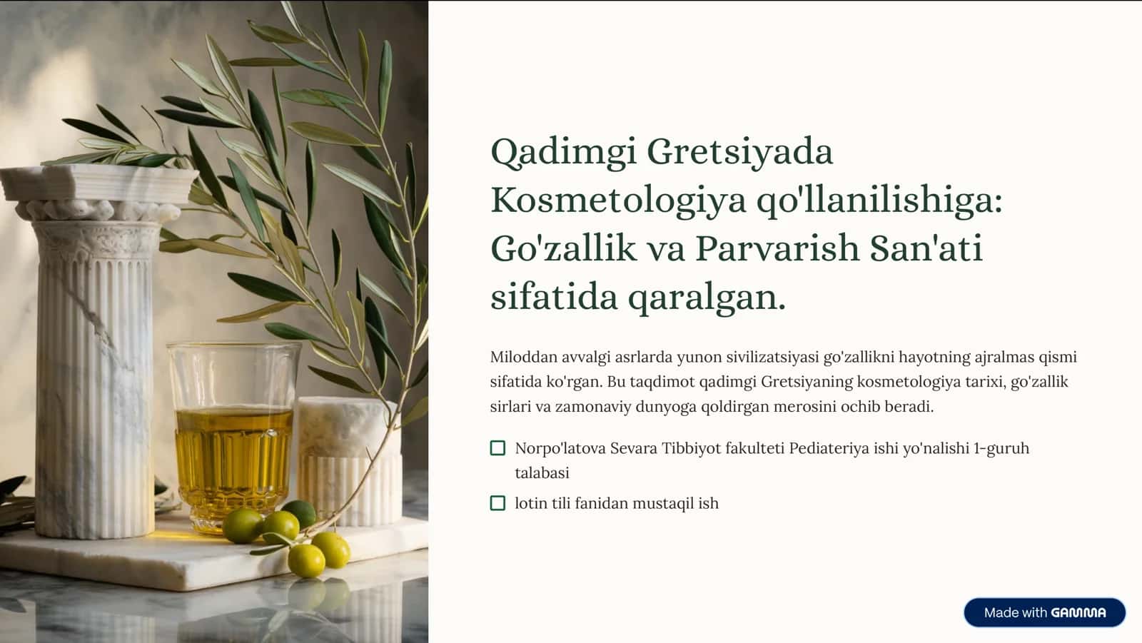 Qadimgi Gretsiyada Kosmetologiya qo'llanilishiga: Go'zallik va Parvarish San'ati 1