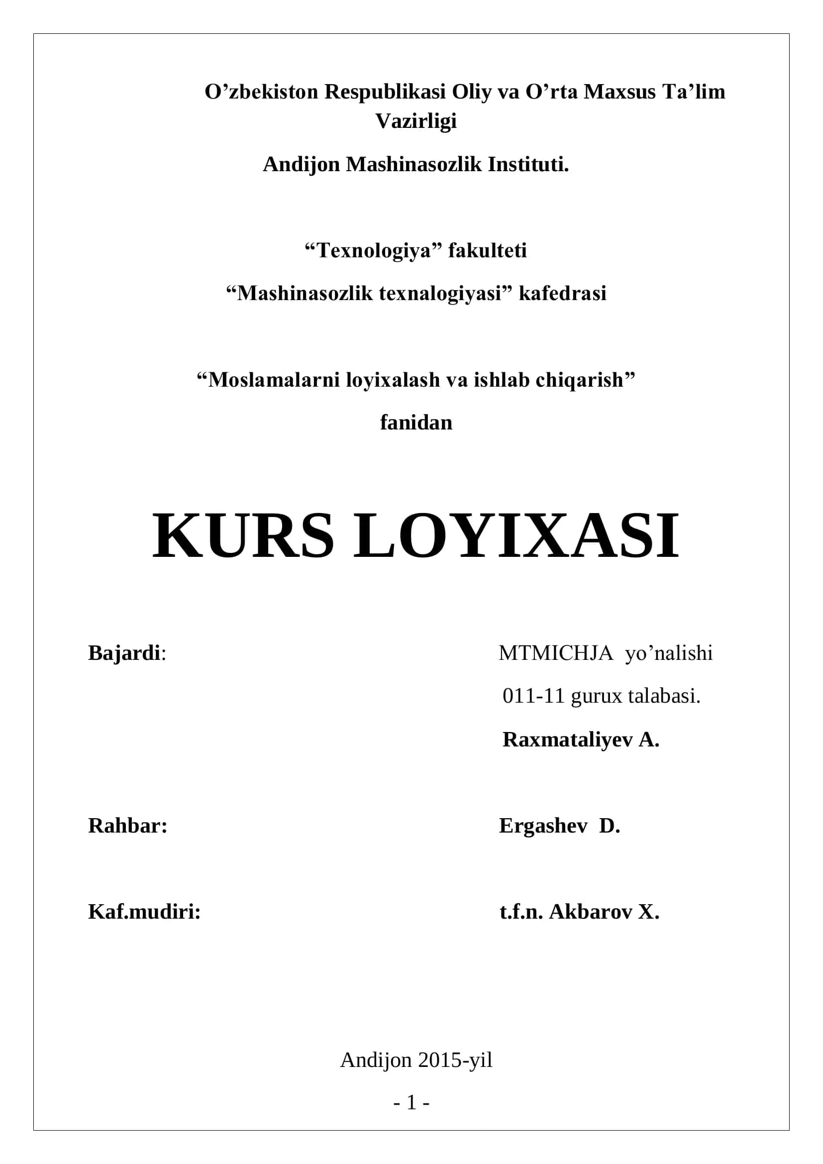 Moslamalarni loyixalash va ishlab chiqarish kursi 1