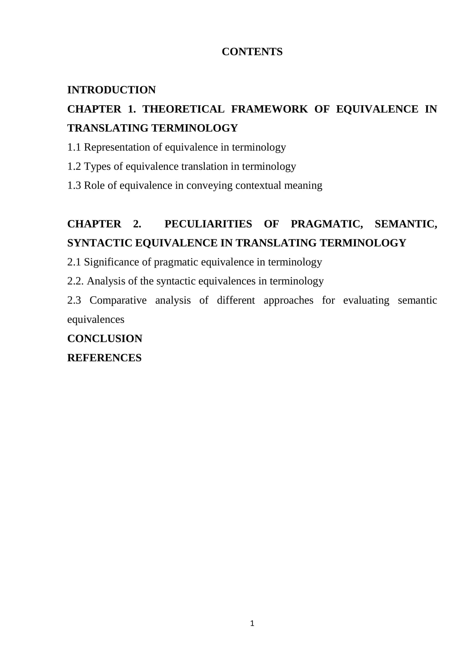 Equivalence in Translating Terminology 1