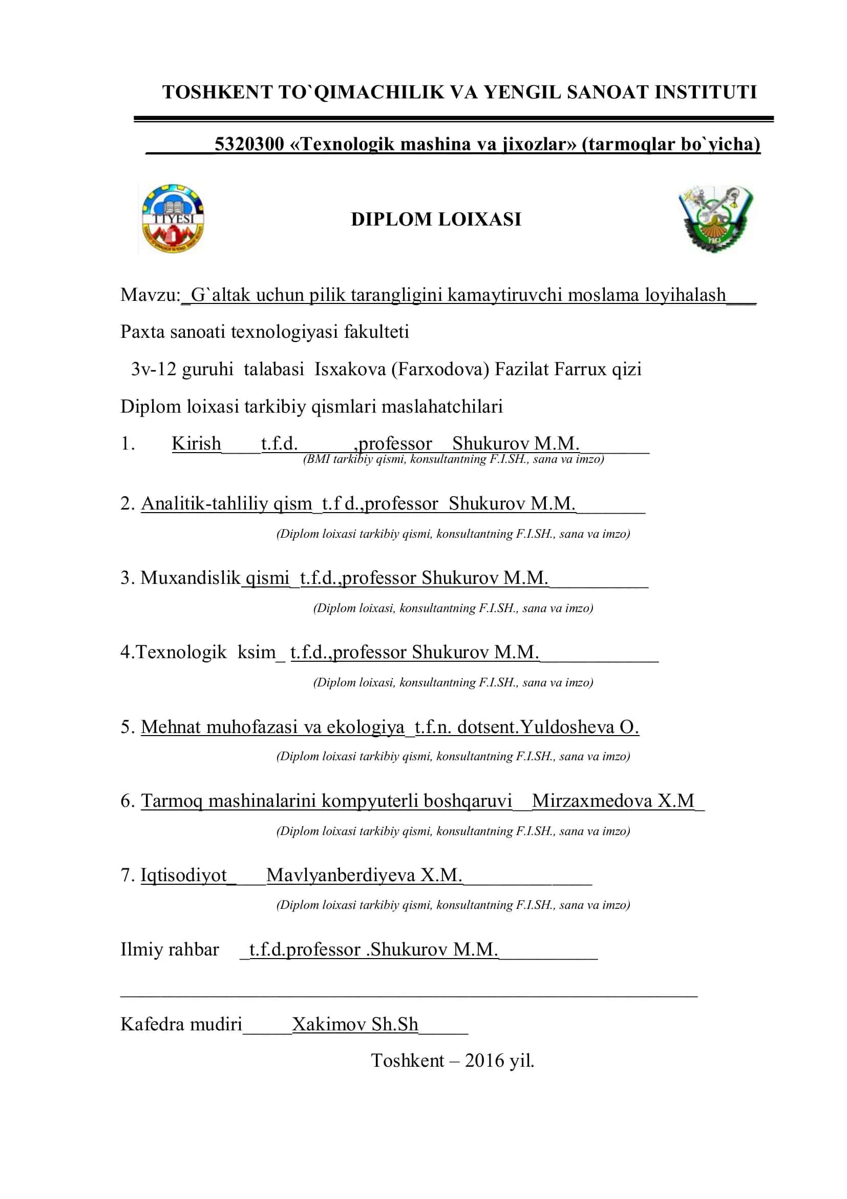 G`altak uchun pilik tarangligini kamaytiruvchi moslama loyihalash 1
