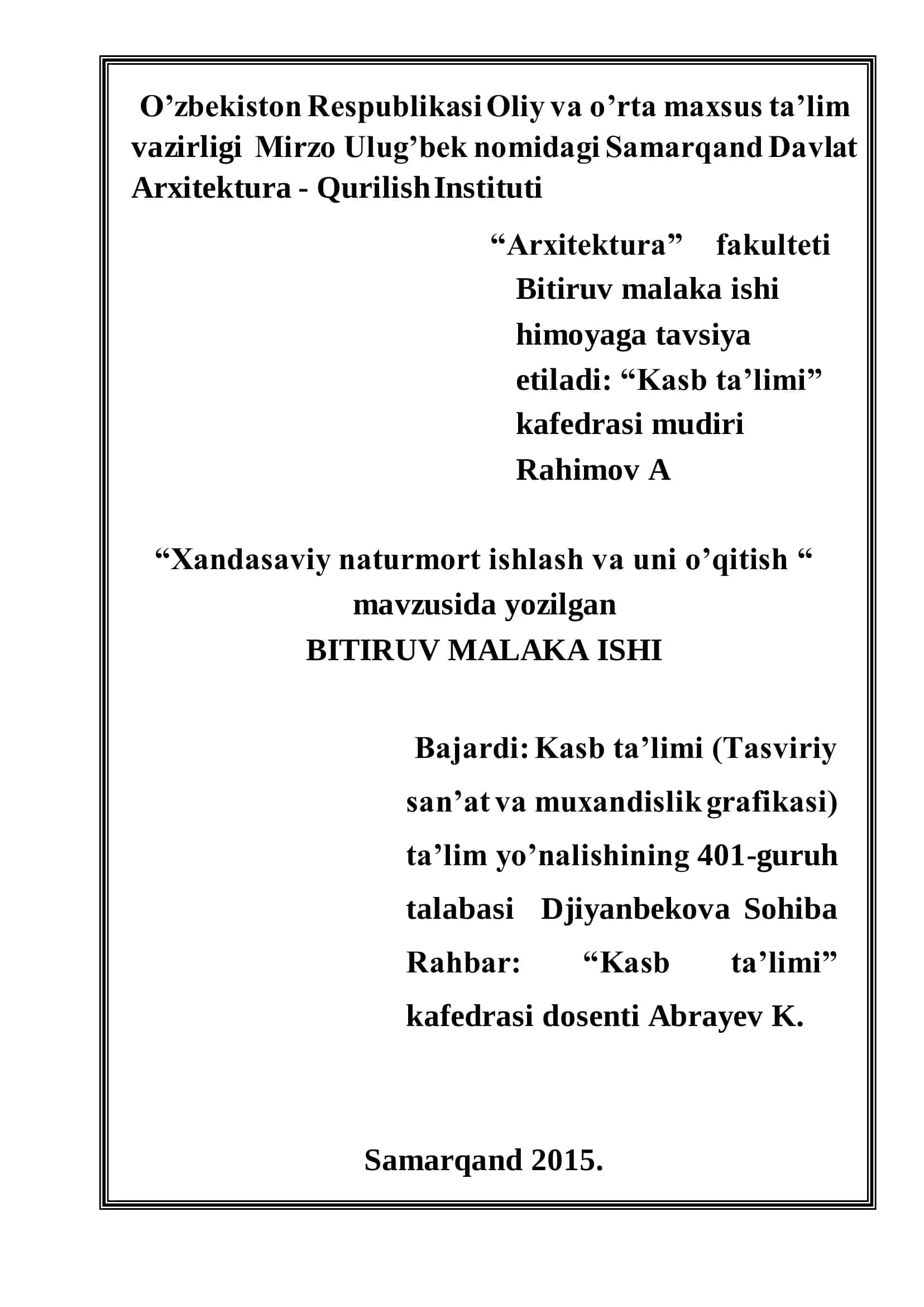 Xandasaviy naturmort ishlash va uni o’qitish 1