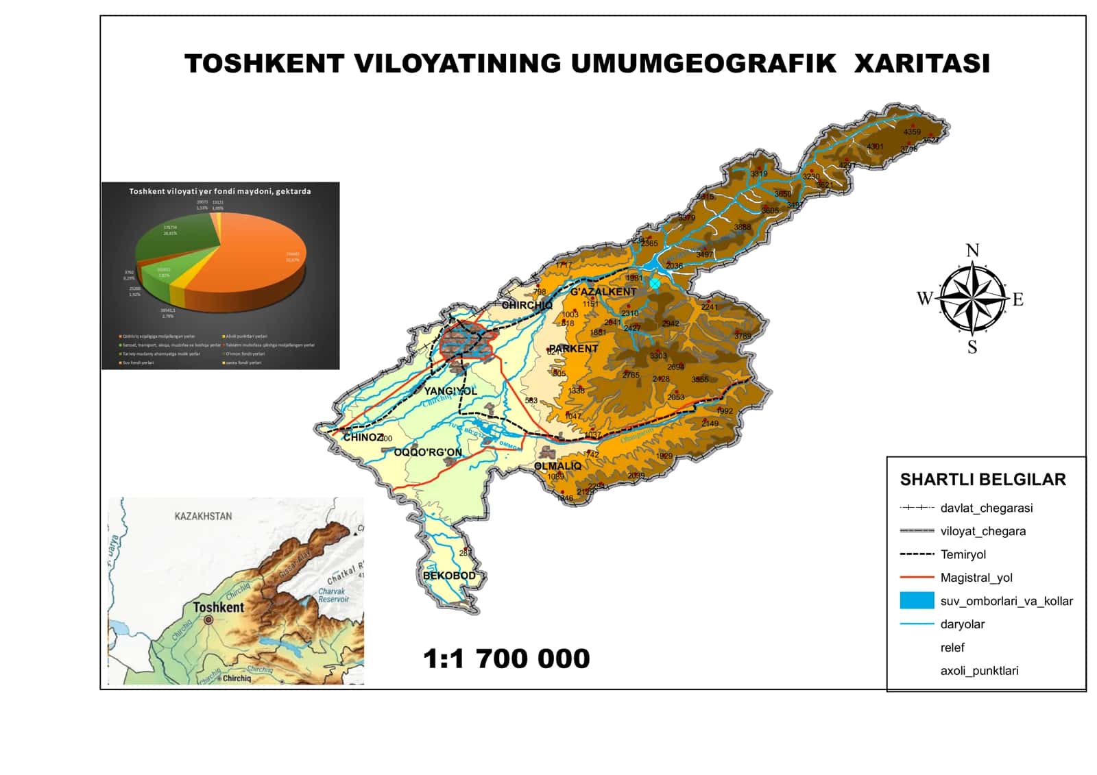 TOSHKENT VILOYATINING UMUMGEOGRAFIK XARITASI 1