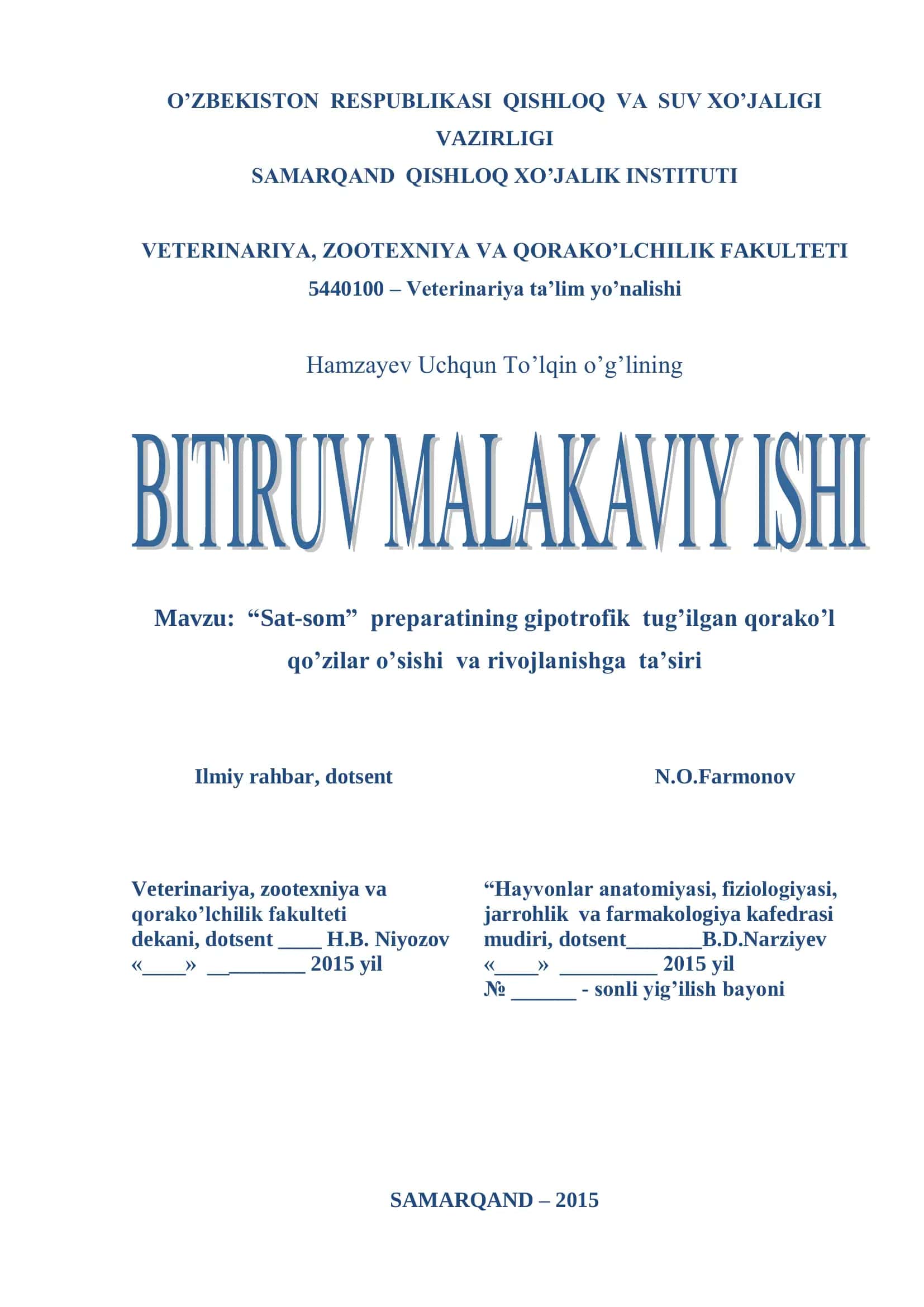 Sat-som preparatining gipotrofik tug'ilgan qorako'l qo'zilar o'sishi va rivojlanishga ta'siri 1