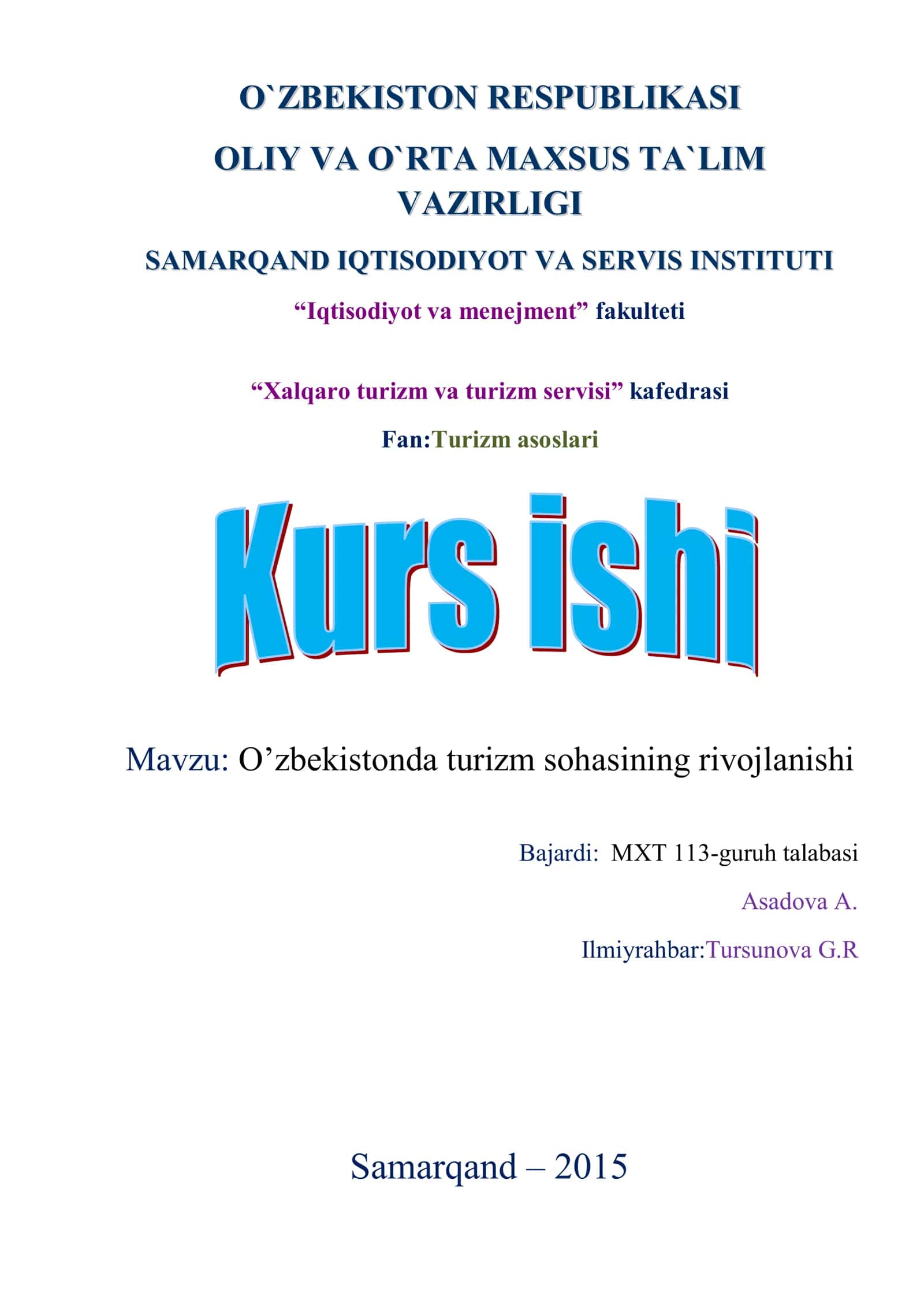 O’zbekistonda turizm sohasining rivojlanishi 1