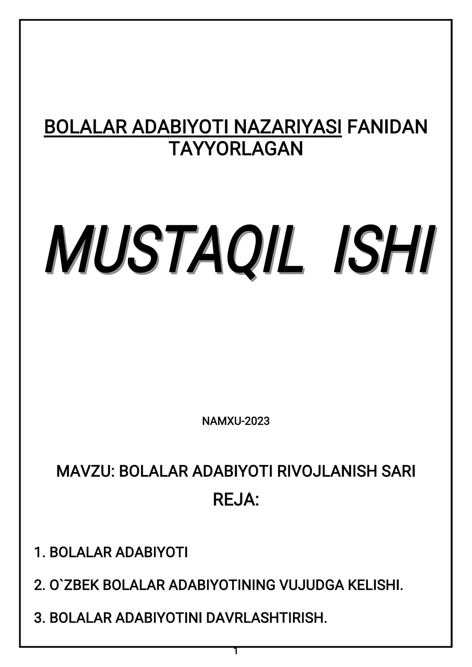 BOLALAR ADABIYOTI NAZARIYASI FANIDAN 1