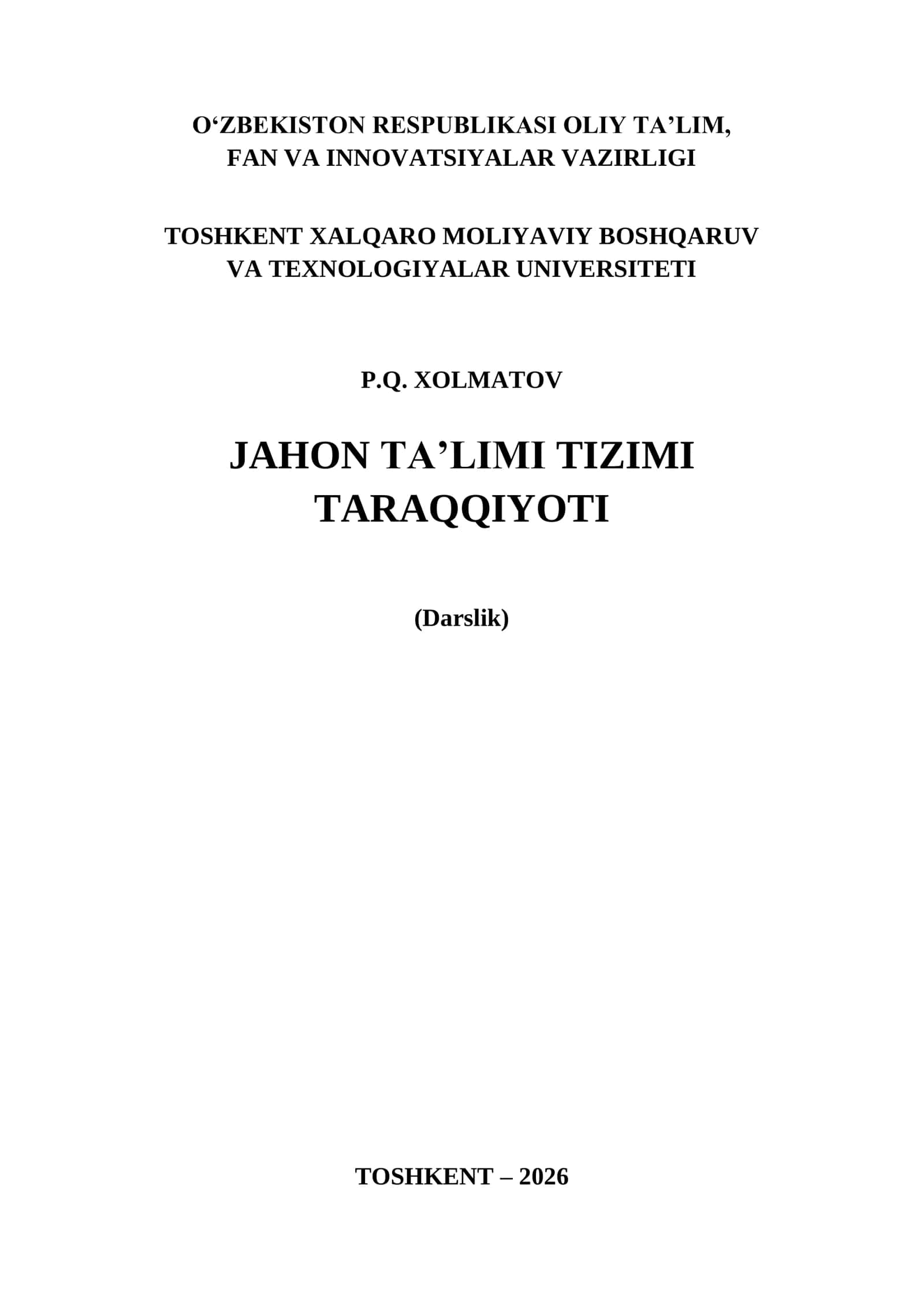 Jahon ta'limi tizimi taraqqiyoti darslik 1