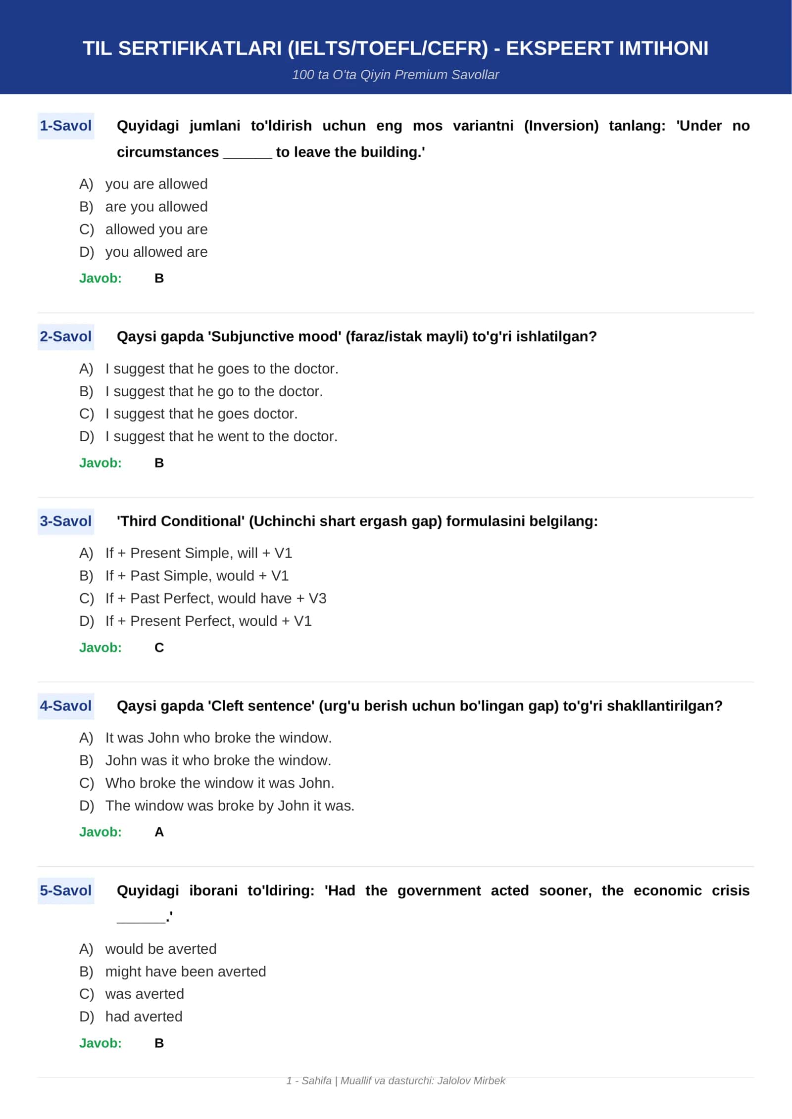 TIL SERTIFIKATLARI (IELTS/TOEFL/CEFR) - EKSPEERT IMTIHONI 1