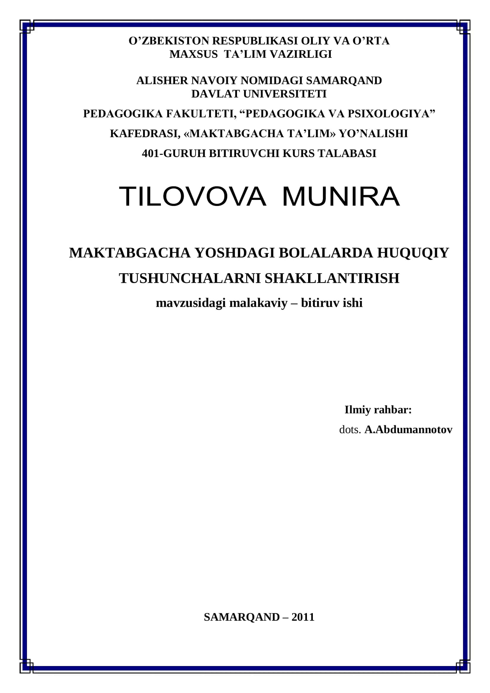 MAVZUSIDAGI MALAKAVIY – BITIRUV ISHI 1