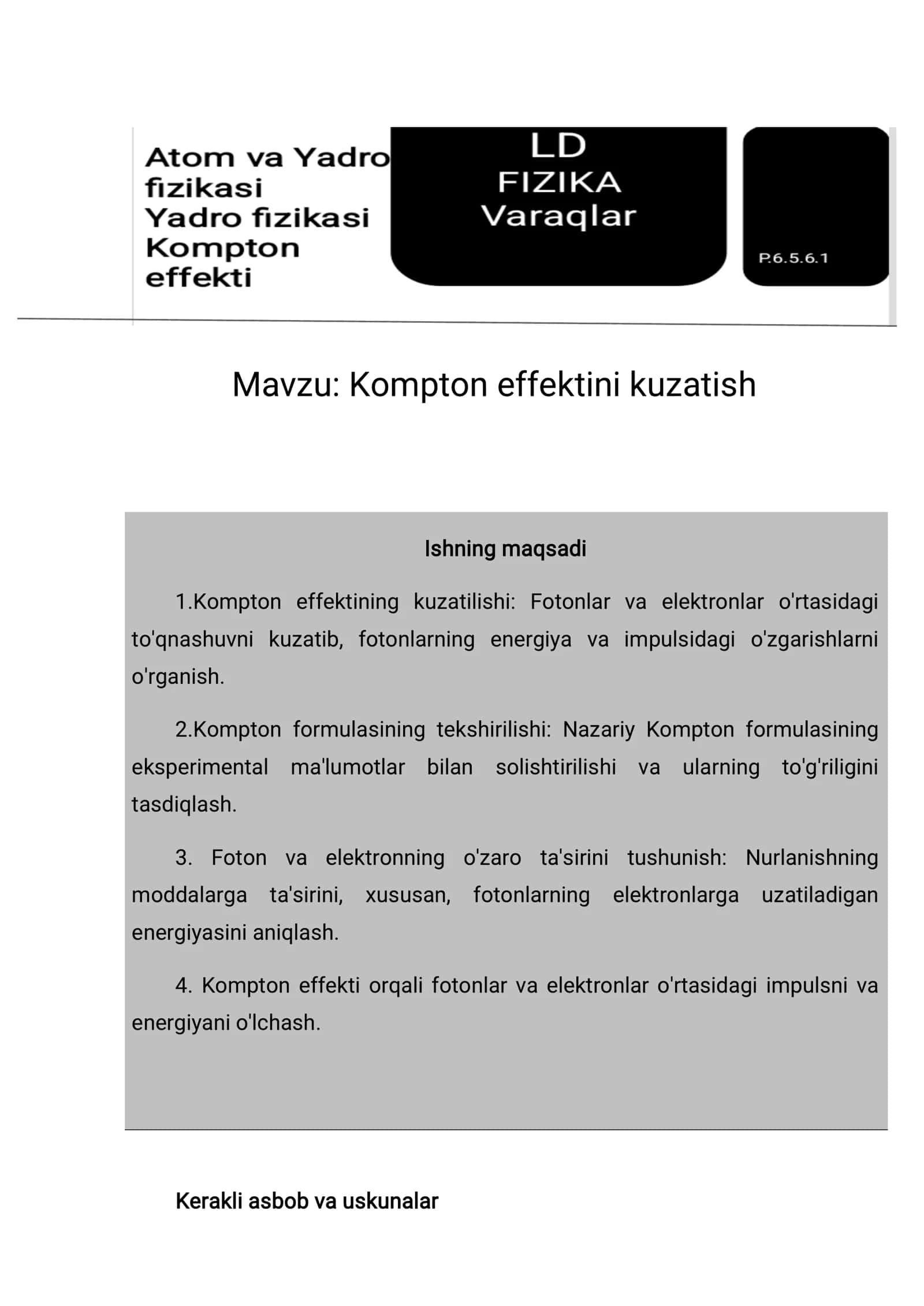 Kompton effektini kuzatish 1