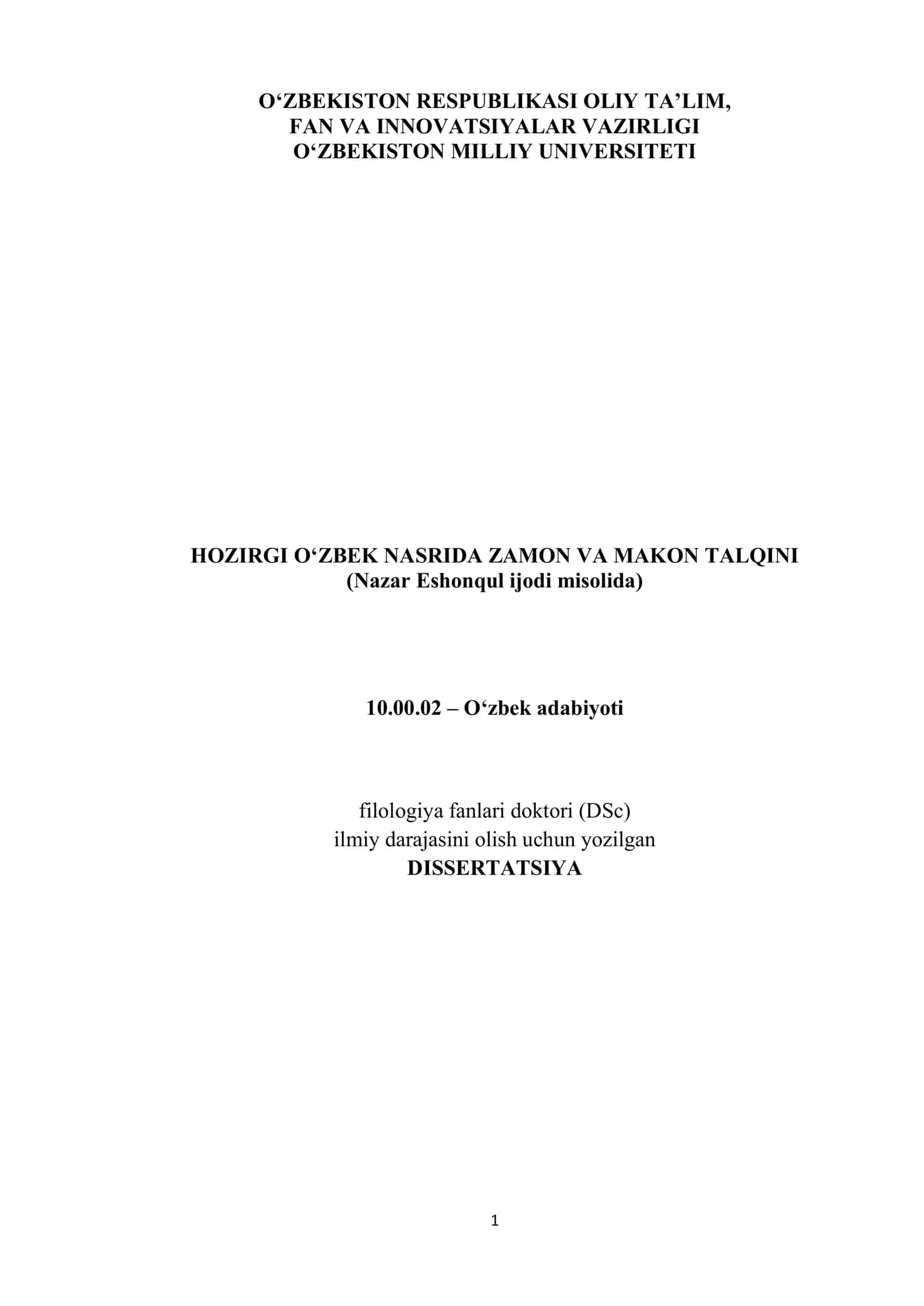 HOZIRGI O‘ZBEK NASRIDA ZAMON VA MAKON TALQINI 1