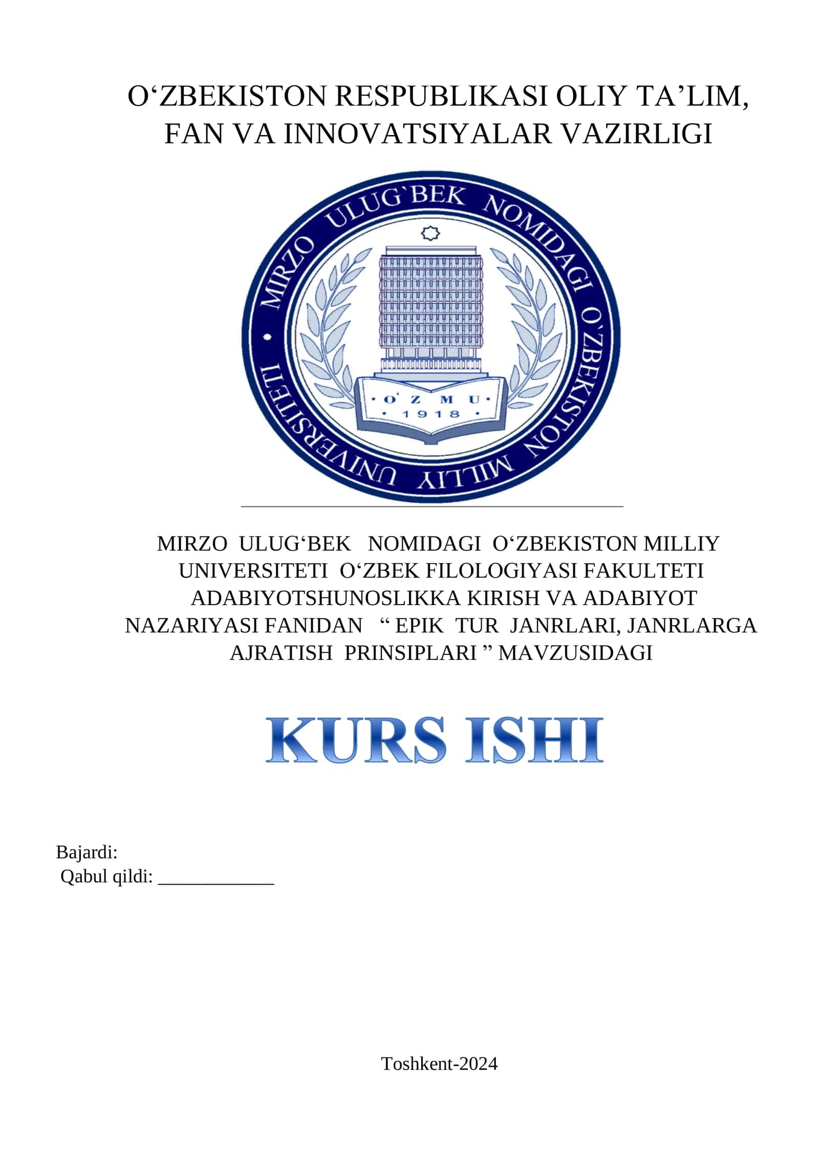 EPIK TUR JANRLARI, JANRLARGA AJRATISH PRINSIPLARI 1