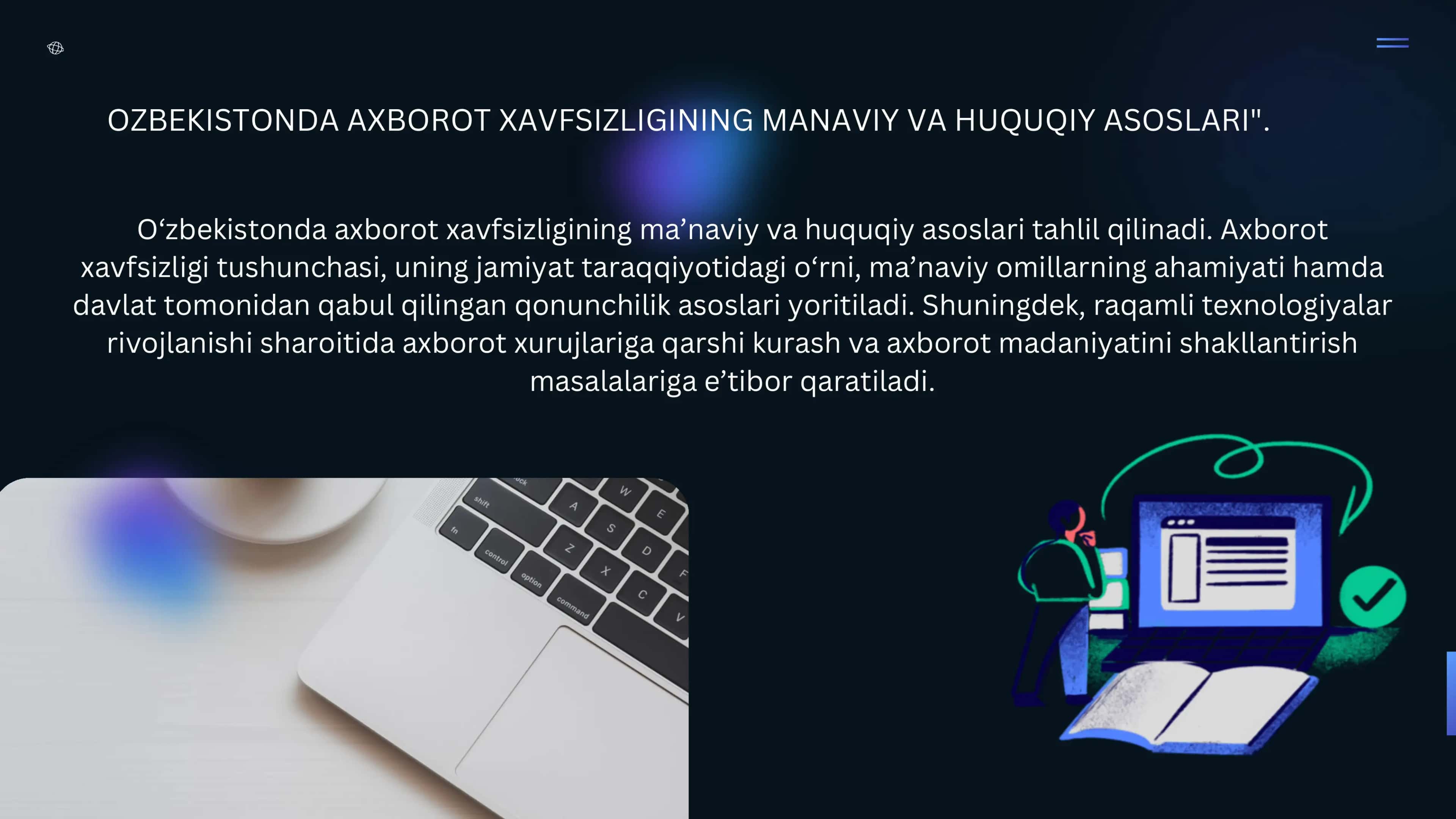O‘ZBEKISTONDA AXBOROT XAVFSIZLIGINING MANAVIY VA HUQUQIY ASOSLARI 1