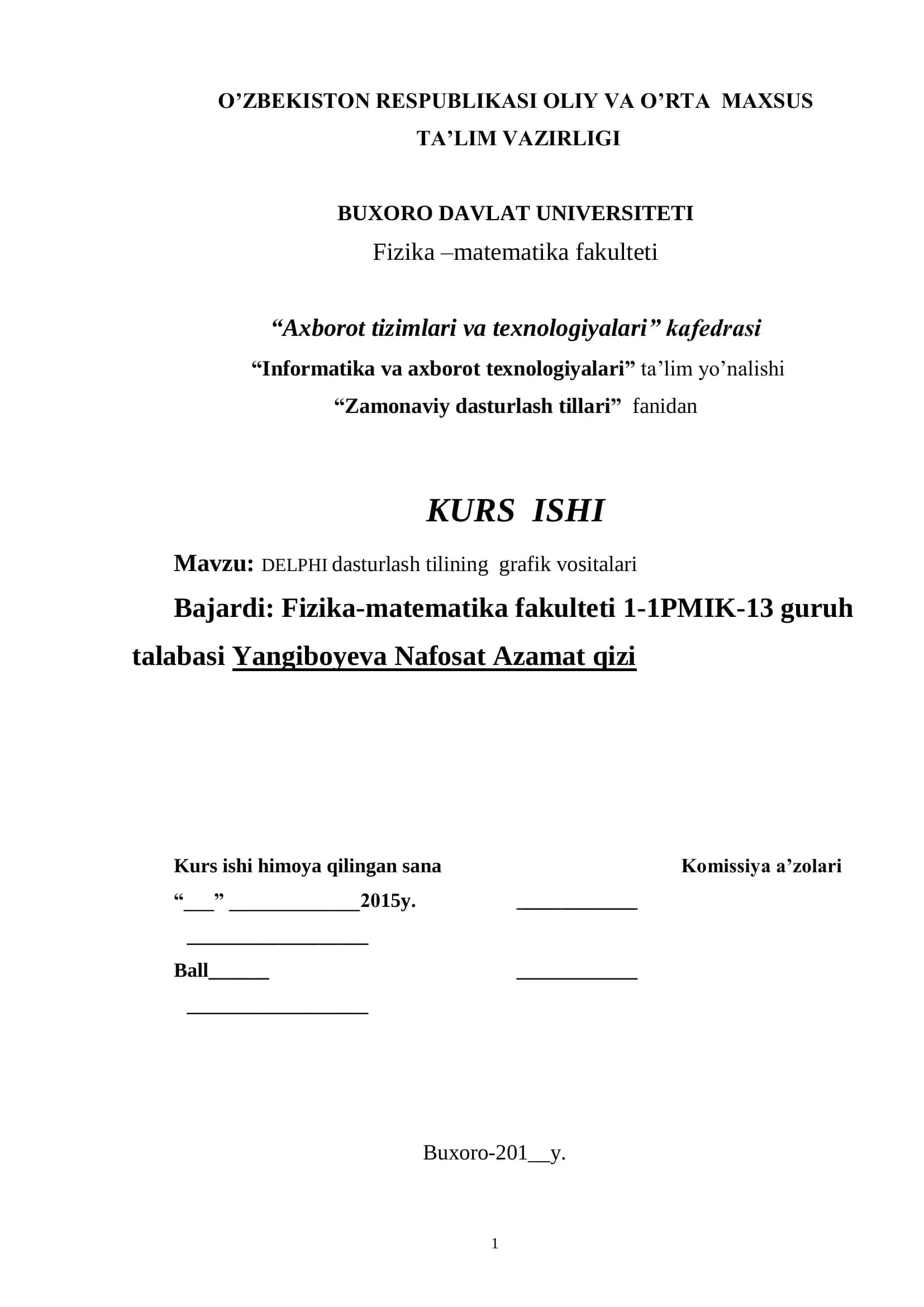 DELPHI dasturlash tilining grafik vositalari 1