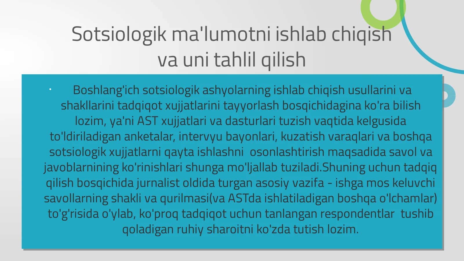 Sotsiologik ma'lumotni ishlab chiqish va uni tahlil qilish 1