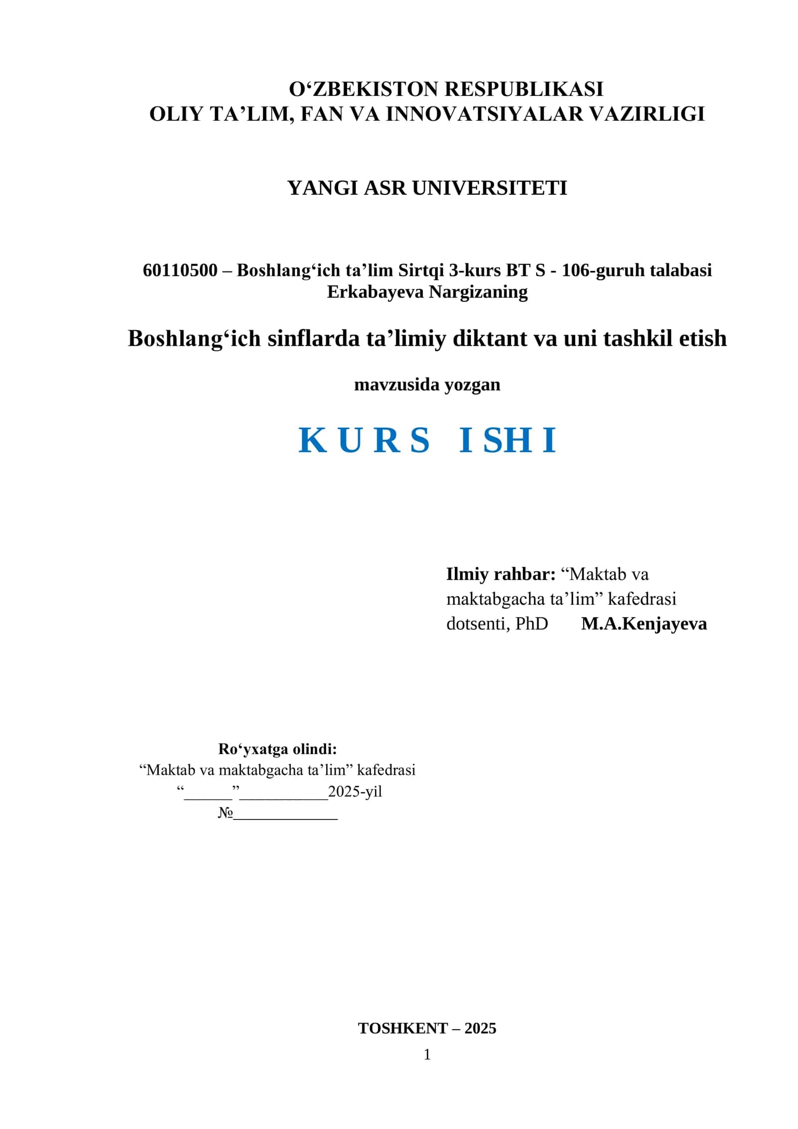 Boshlang‘ich sinflarda ta’limiy diktant va uni tashkil etish 1