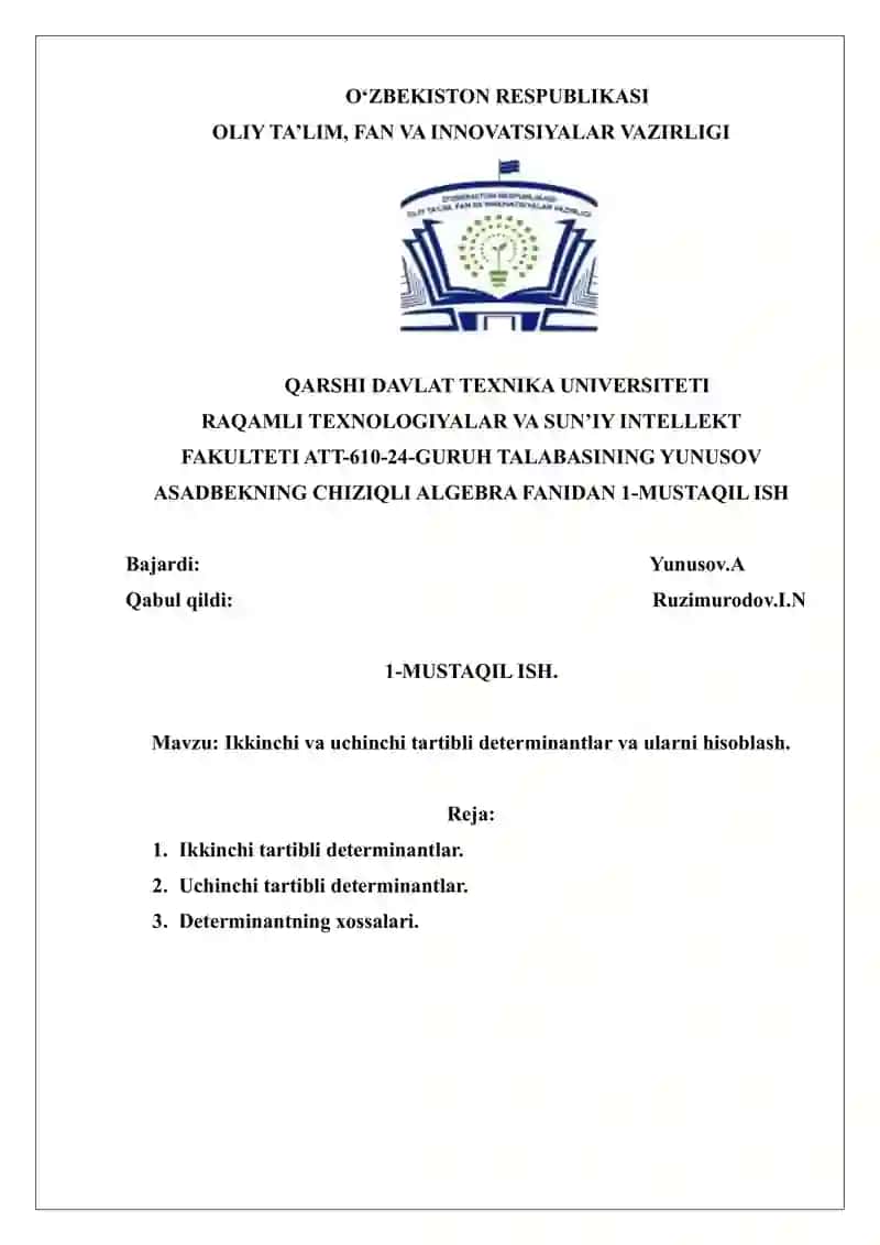 Chiziqli agebra Mustaqil ish