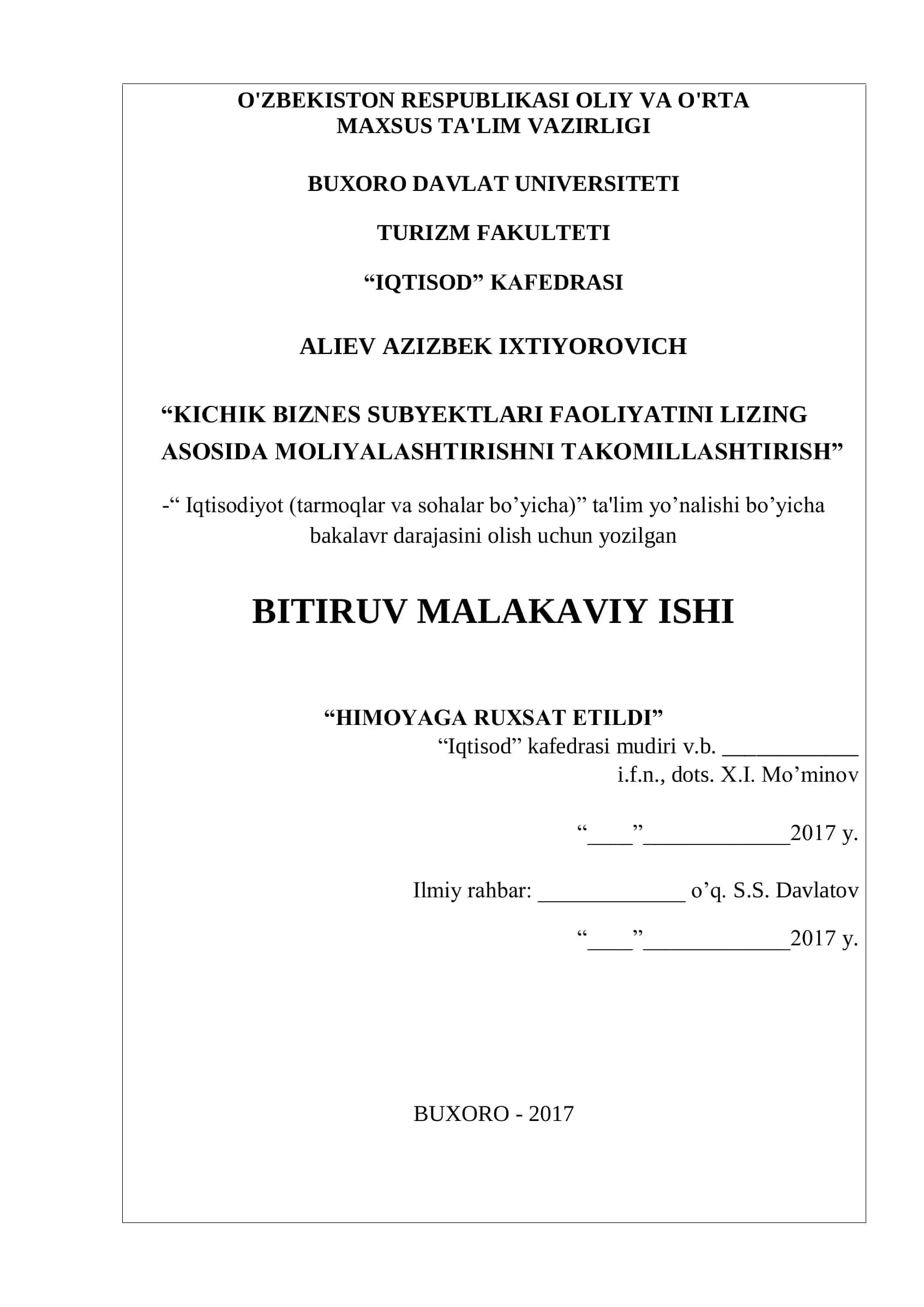 Kichik biznes subyektlari faoliyatini lizing asosida moliyalashtirishning nazariy va huquqiy asoslari 1