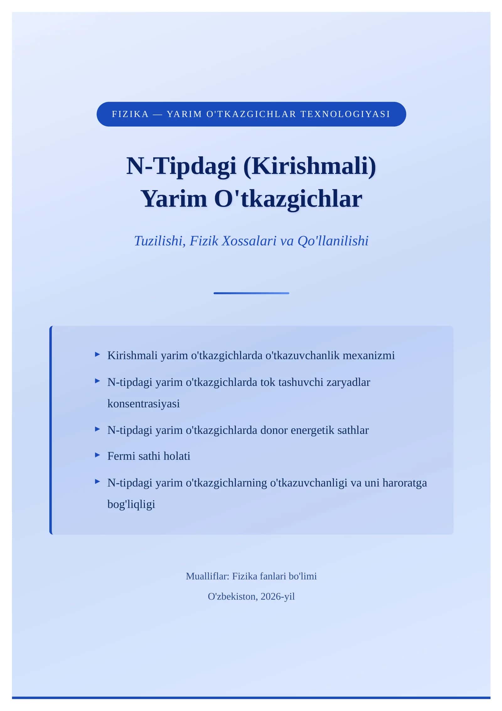 Yarim O'tkazgichlar Fizikasi 1