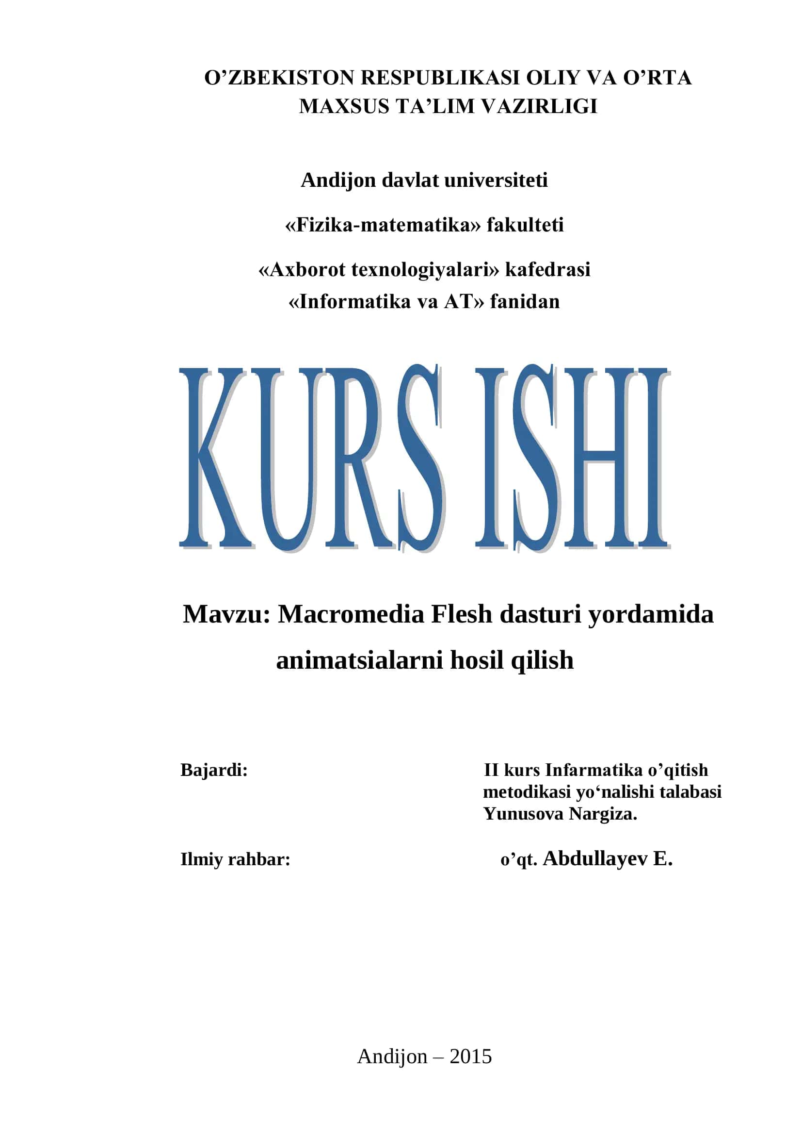 Macromedia Flesh dasturi animatsialarni hosil qilish 1