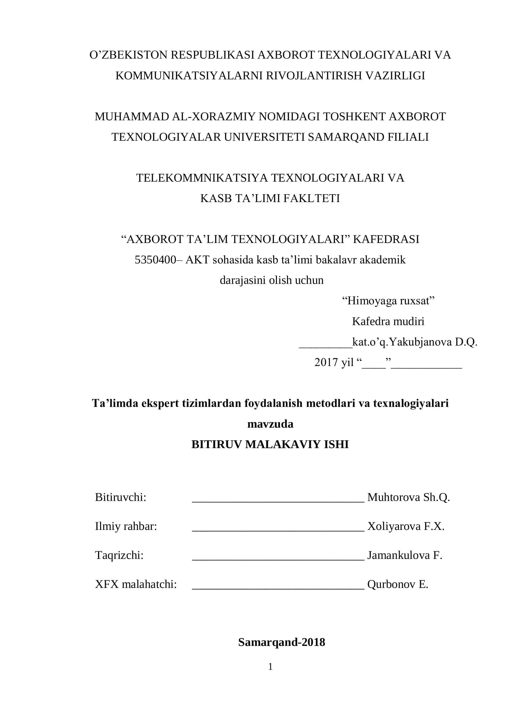“Ta’limda ekspert tizimlardan foydalanish metodlari va texnologiyalari” 1