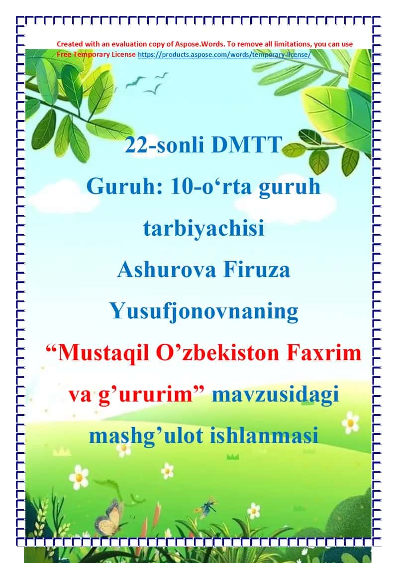 Mustaqil O’zbekiston Faxrim va g’ururim mashg'ulot ishanma 1