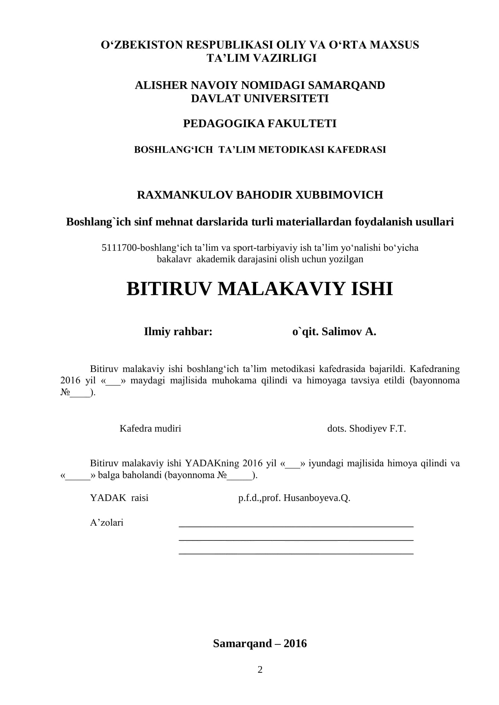 Boshlang`ich sinf mehnat darslarida turli materiallardan foydalanish usullari 1