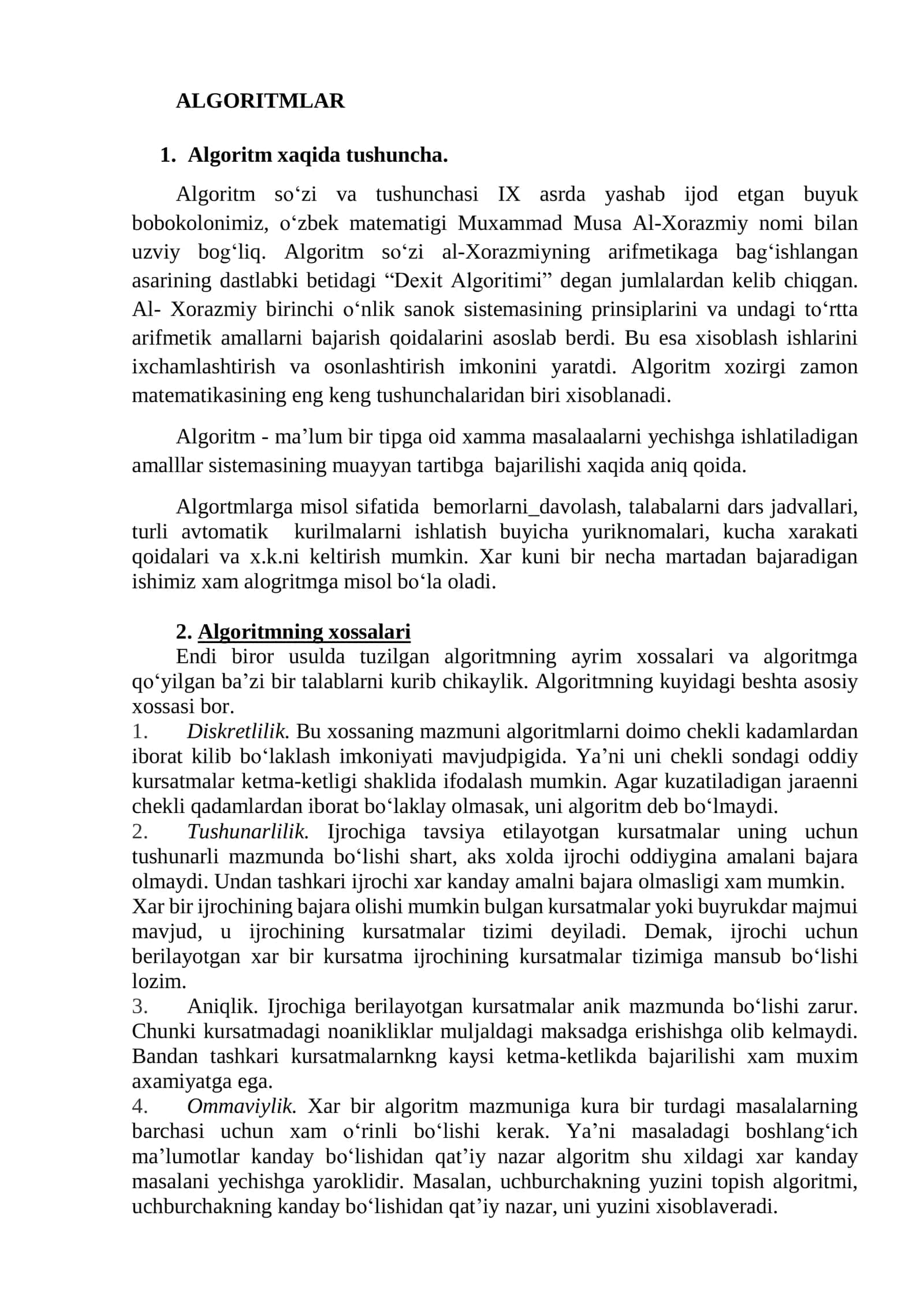 ALGORITMLAR 1