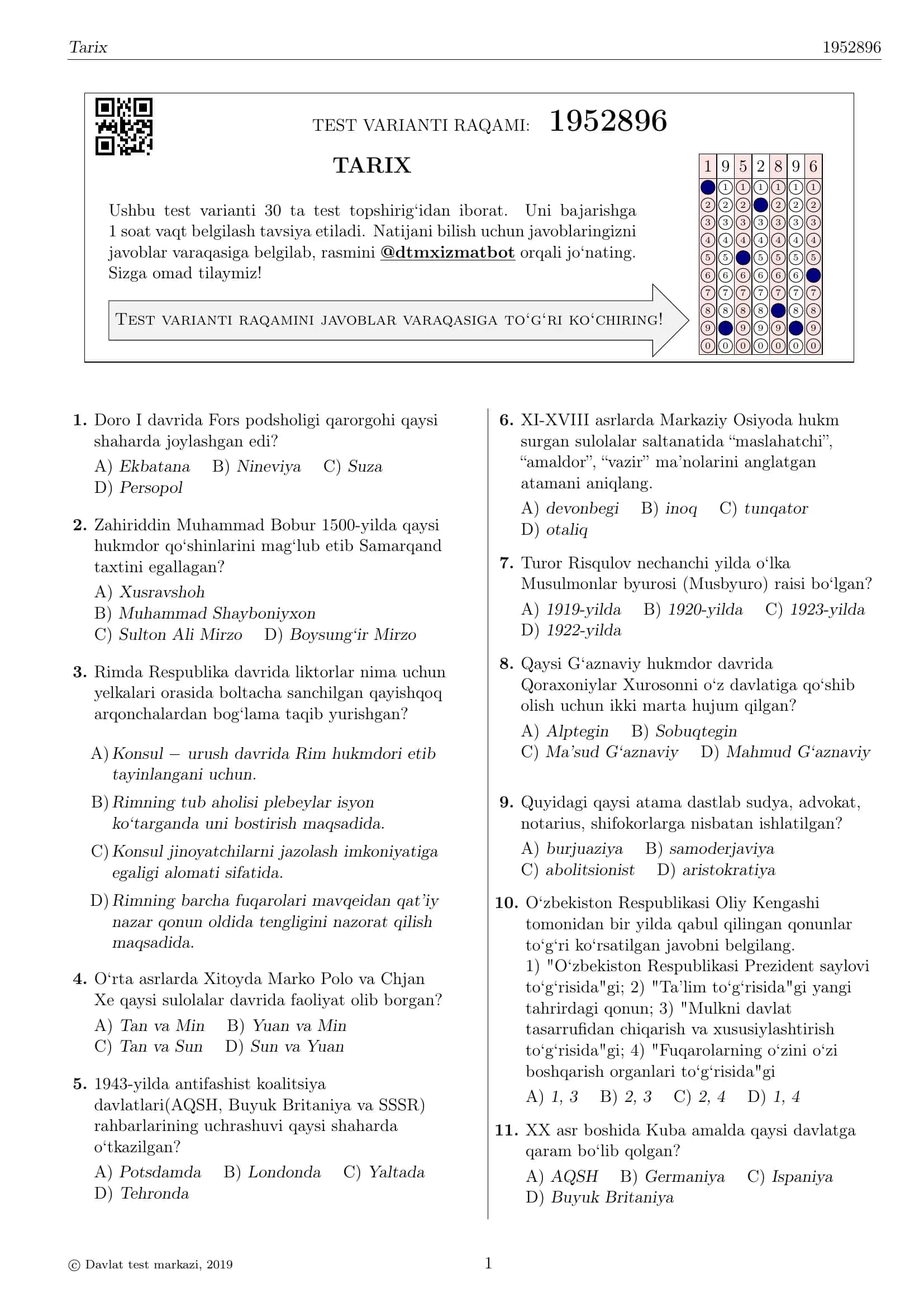 TEST VARIANTI RAQAMI: 1952896 1