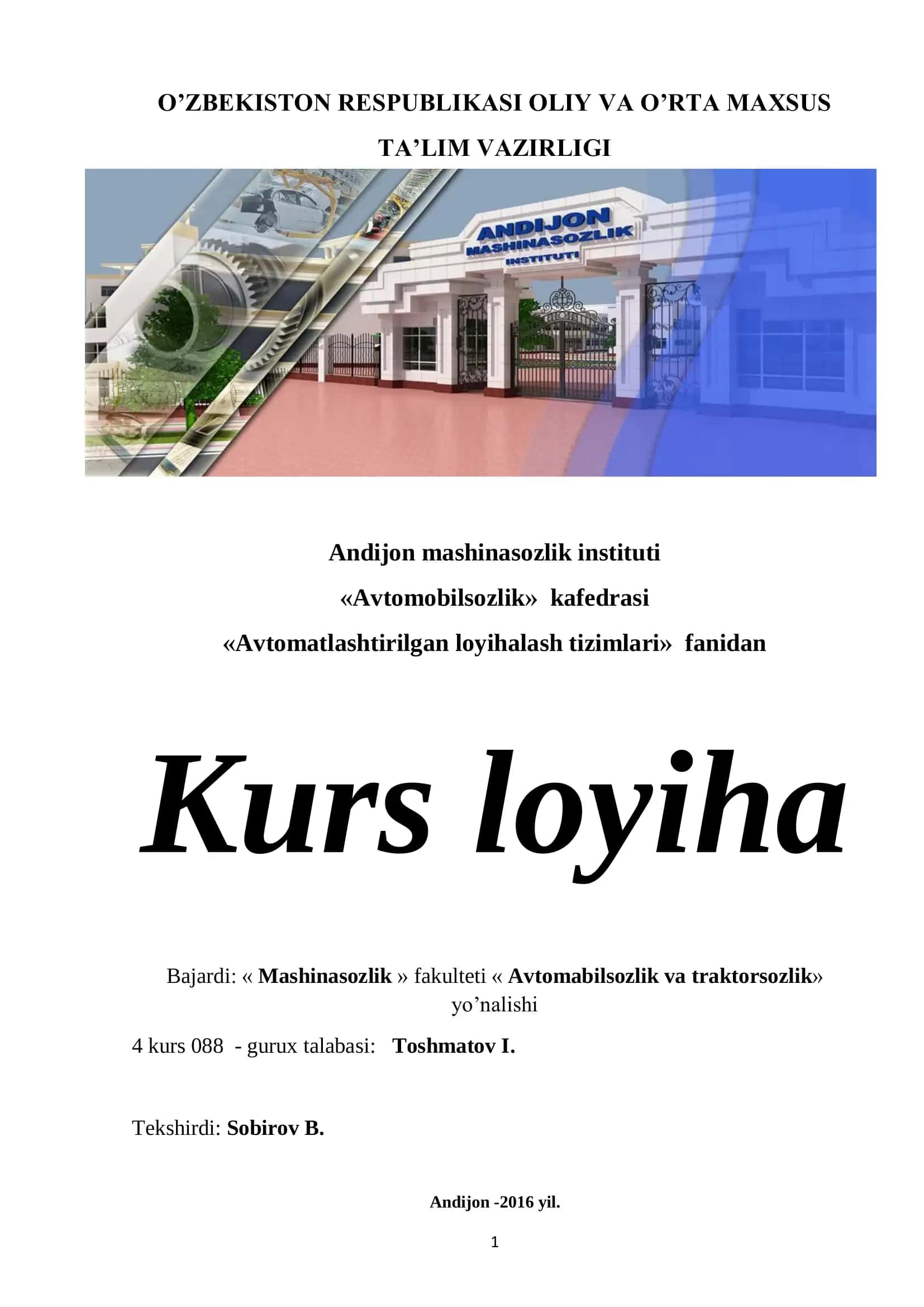 Avtomatlashtirilgan loyihalash tizimlari 1