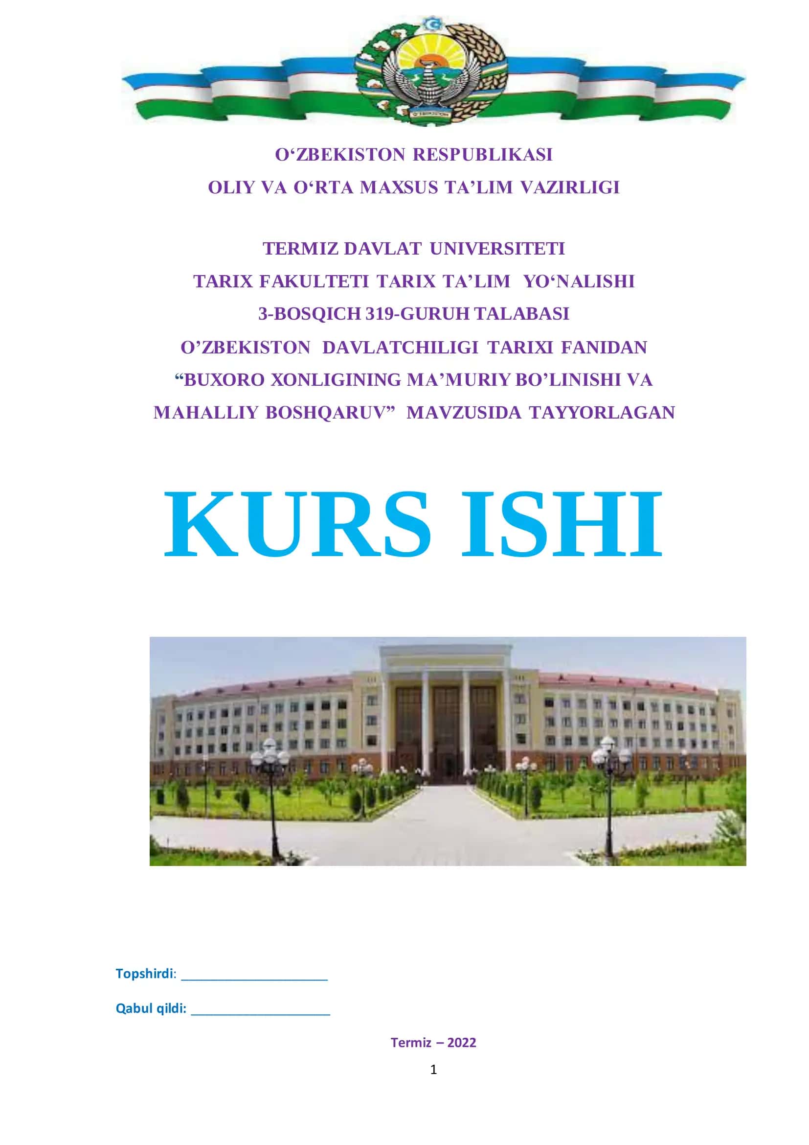 BUXORO XONLIGINING MA’MURIY BO’LINISHI VA MAHALLIY BOSHQARUV 1