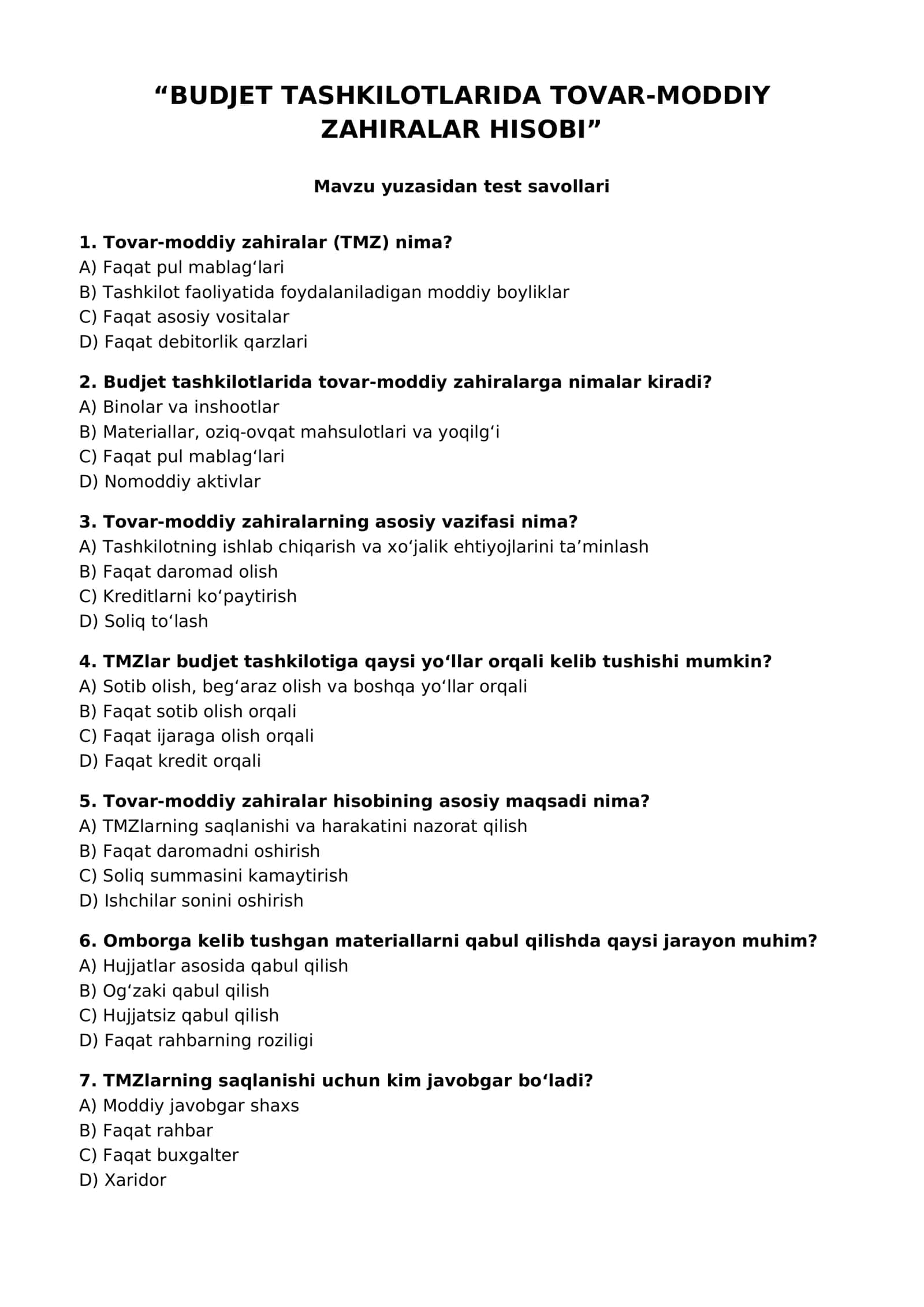 BUDJET TASHKILOTLARIDA TOVAR-MODDIY ZAHIRALAR HISOBI 1