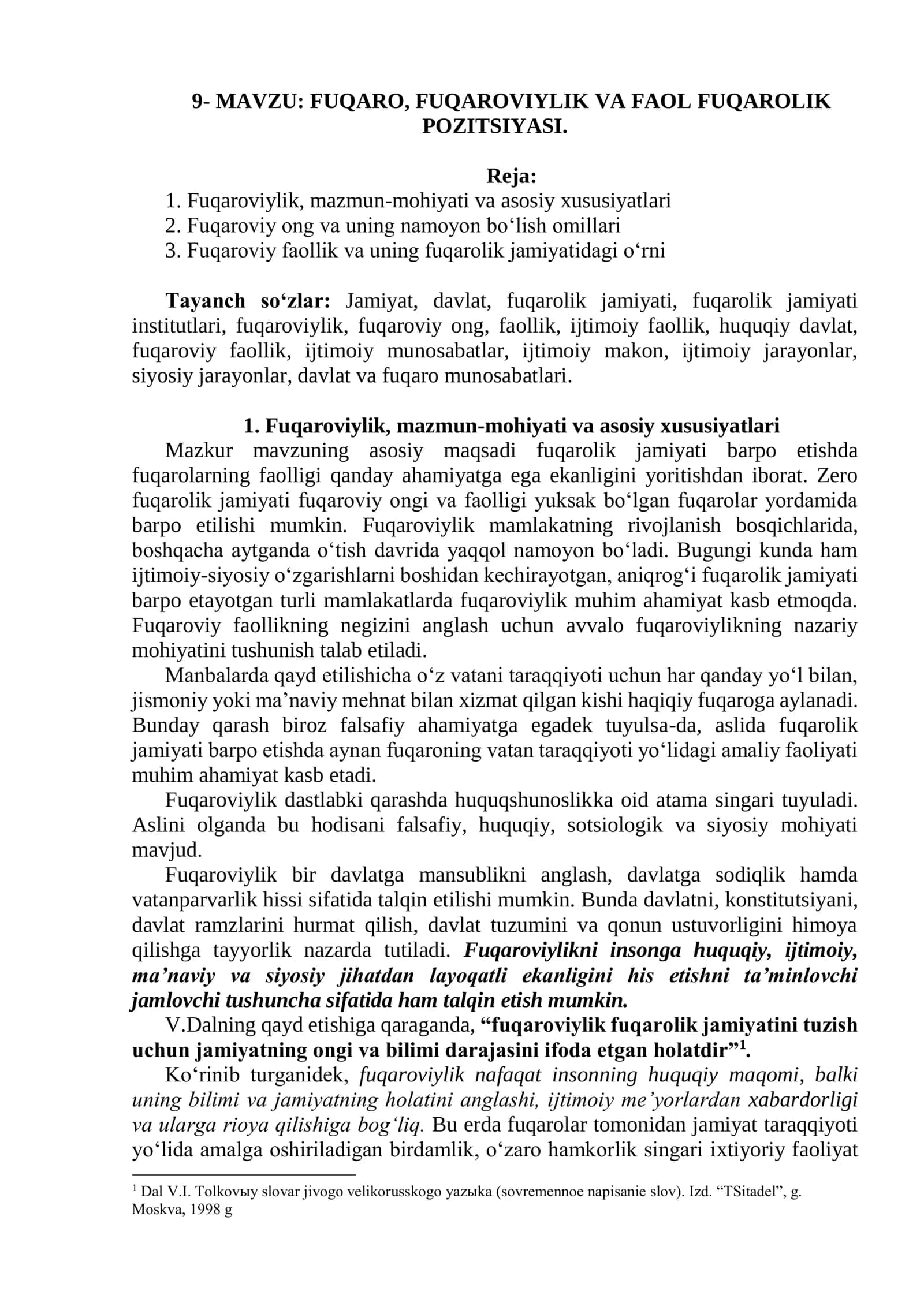 FUQARO, FUQAROVIYLIK VA FAOL FUQAROLIK POZITSIYASI 1