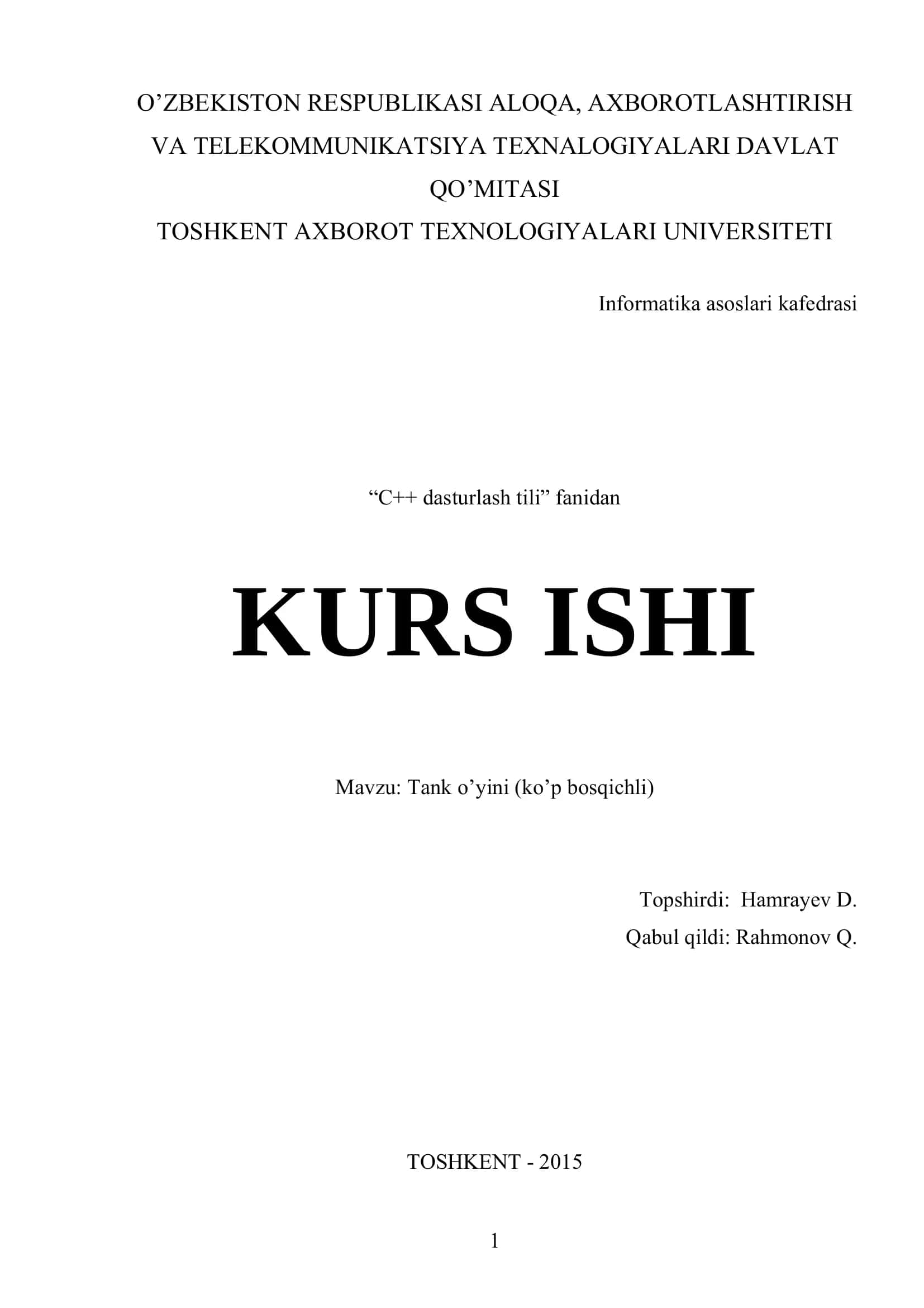 Tank o’yini (ko’p bosqichli) 1