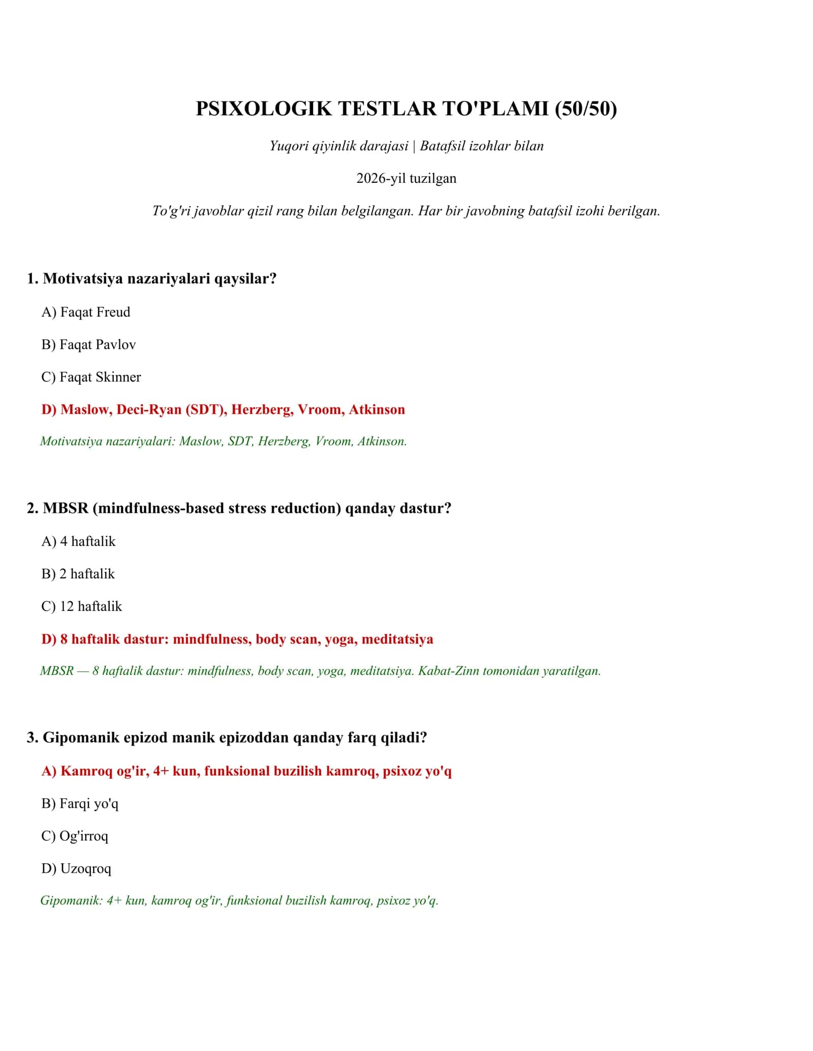 PSIXOLOGIK TESTLAR TO'PLAMI (50/50) 1