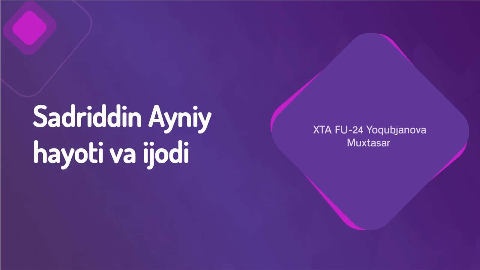 Sadriddin Ayniy hayoti va ijodi 1