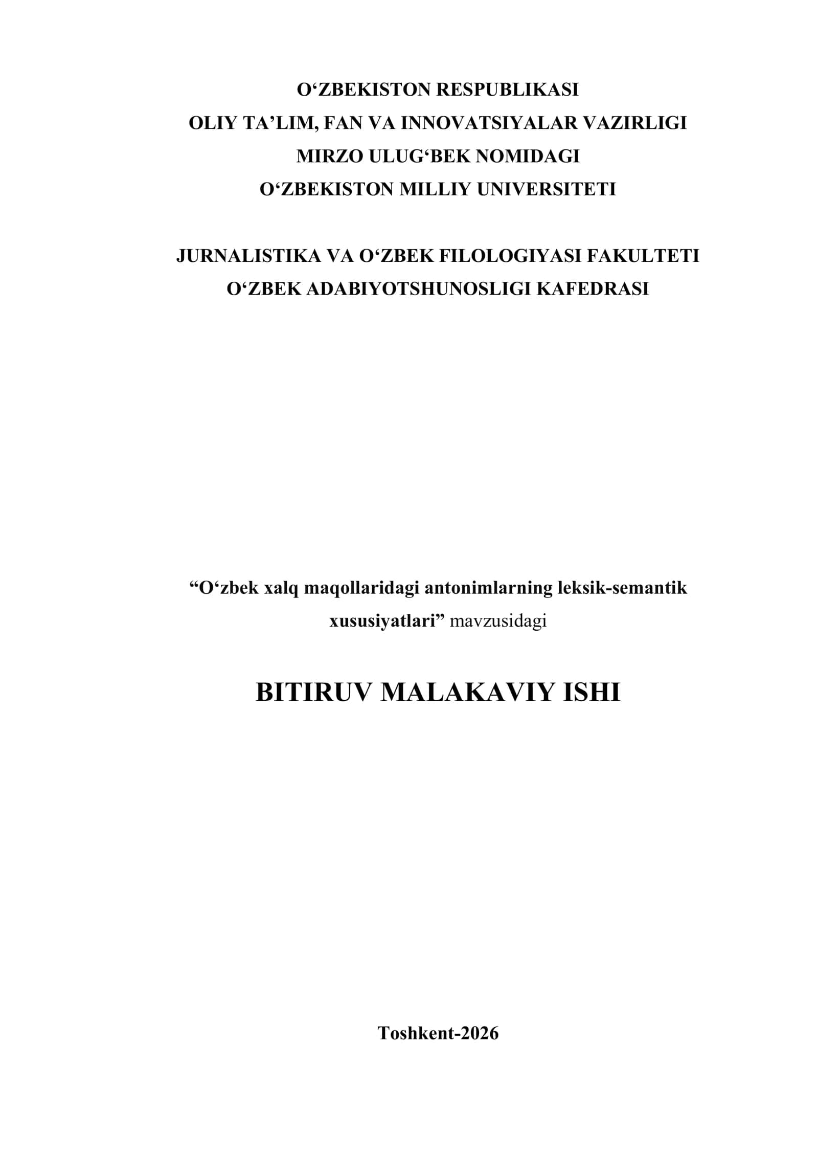 O‘zbek xalq maqollaridagi antonimlarning leksik-semantik xususiyatlari 1