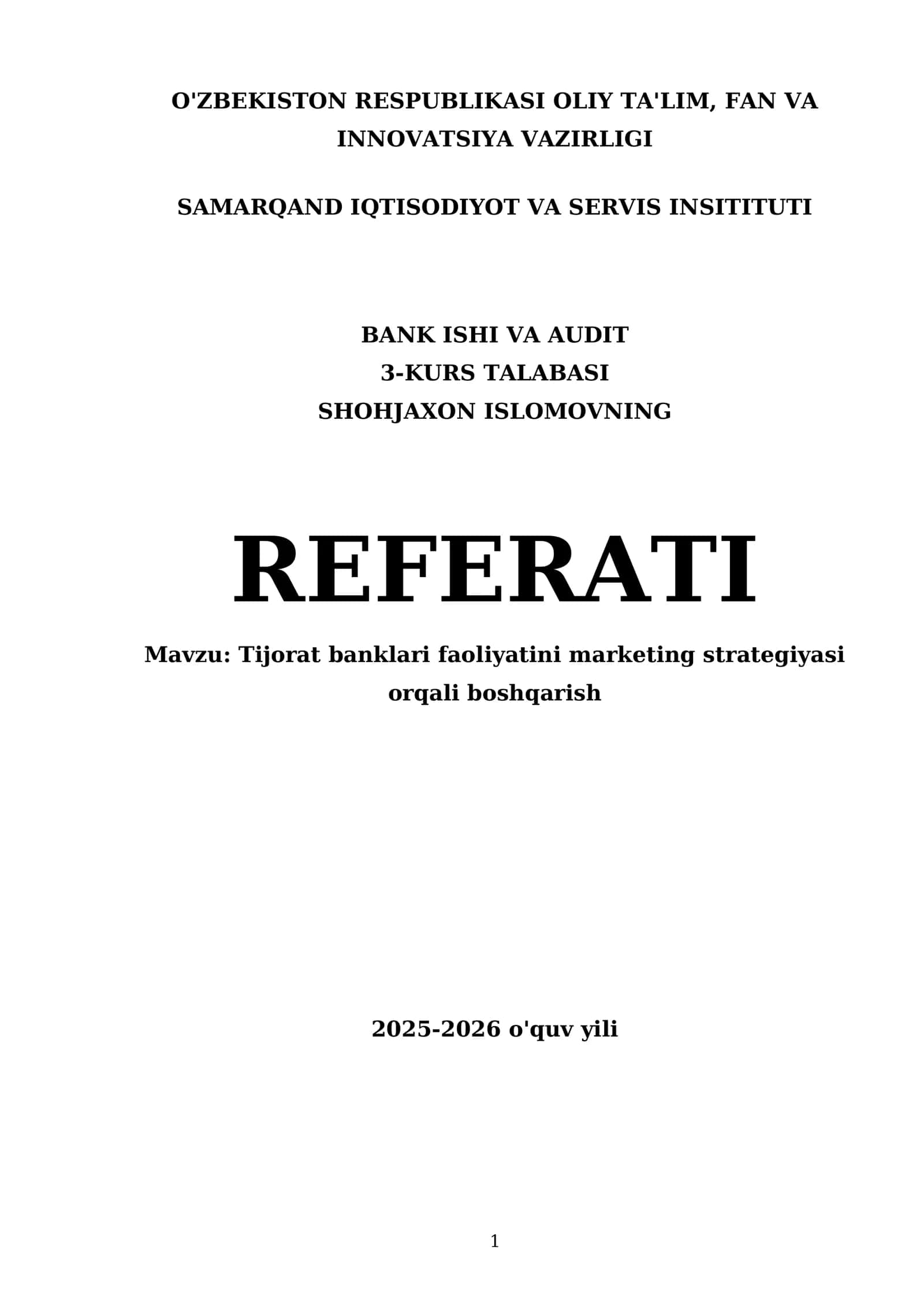 Tijorat banklari faoliyatini marketing strategiyasi orqali boshqarish 1