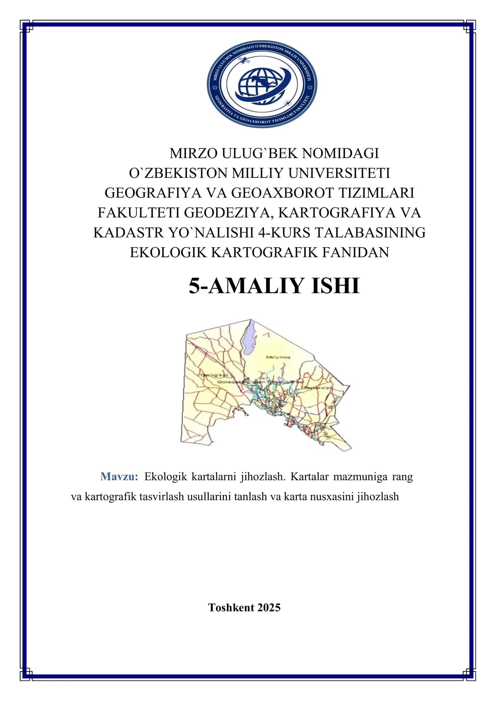 Ekologik kartalarni jihozlash. Kartalar mazmuniga rang va.kartografik tasvirlash usullarini tanlash va karta nusxasini jihozlash 1