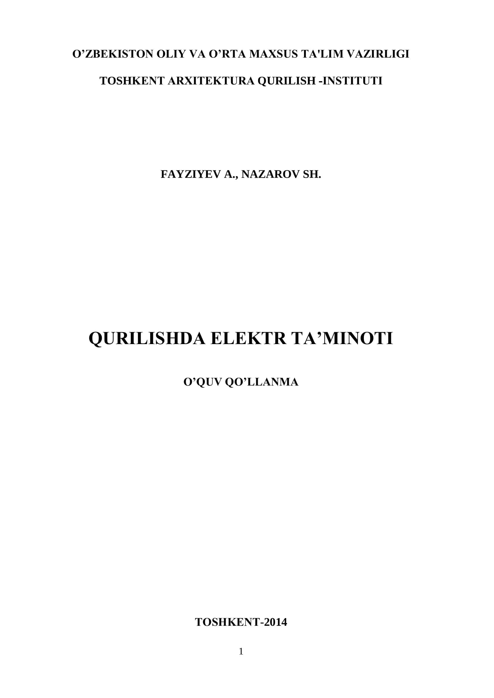 Qurilishda Elektr Ta'minoti 1