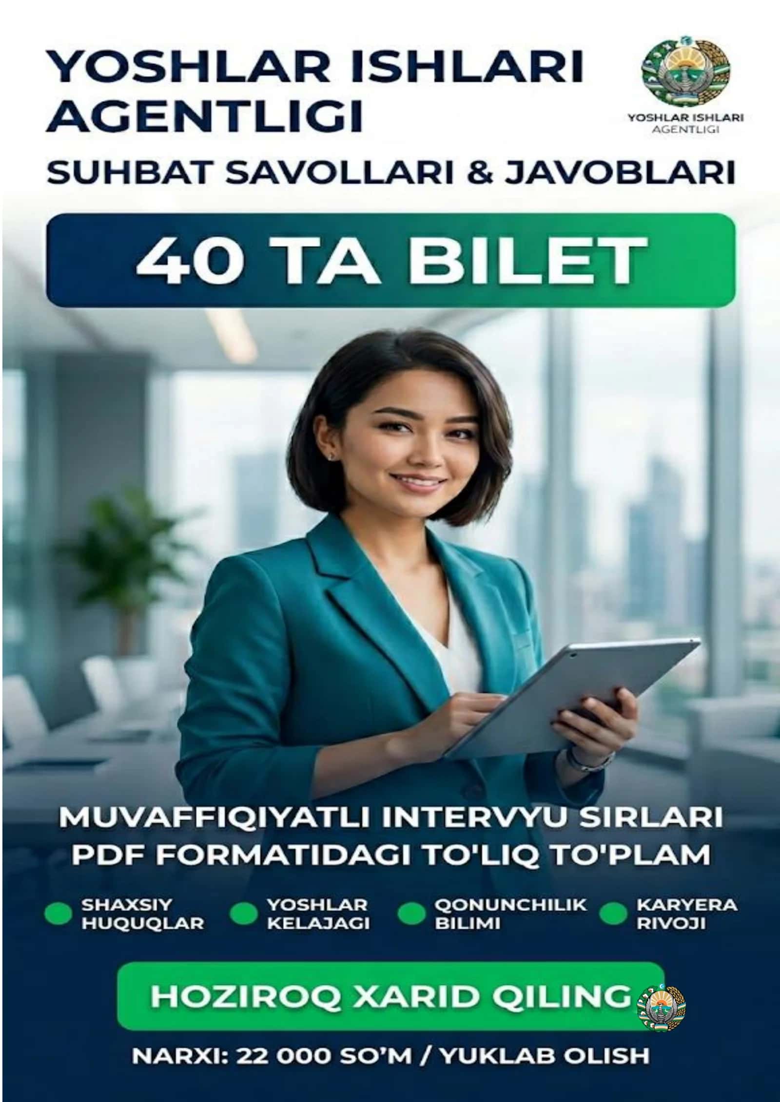 Yoshlar ishlari agentligi biletlar javoblar 2026-yil 1