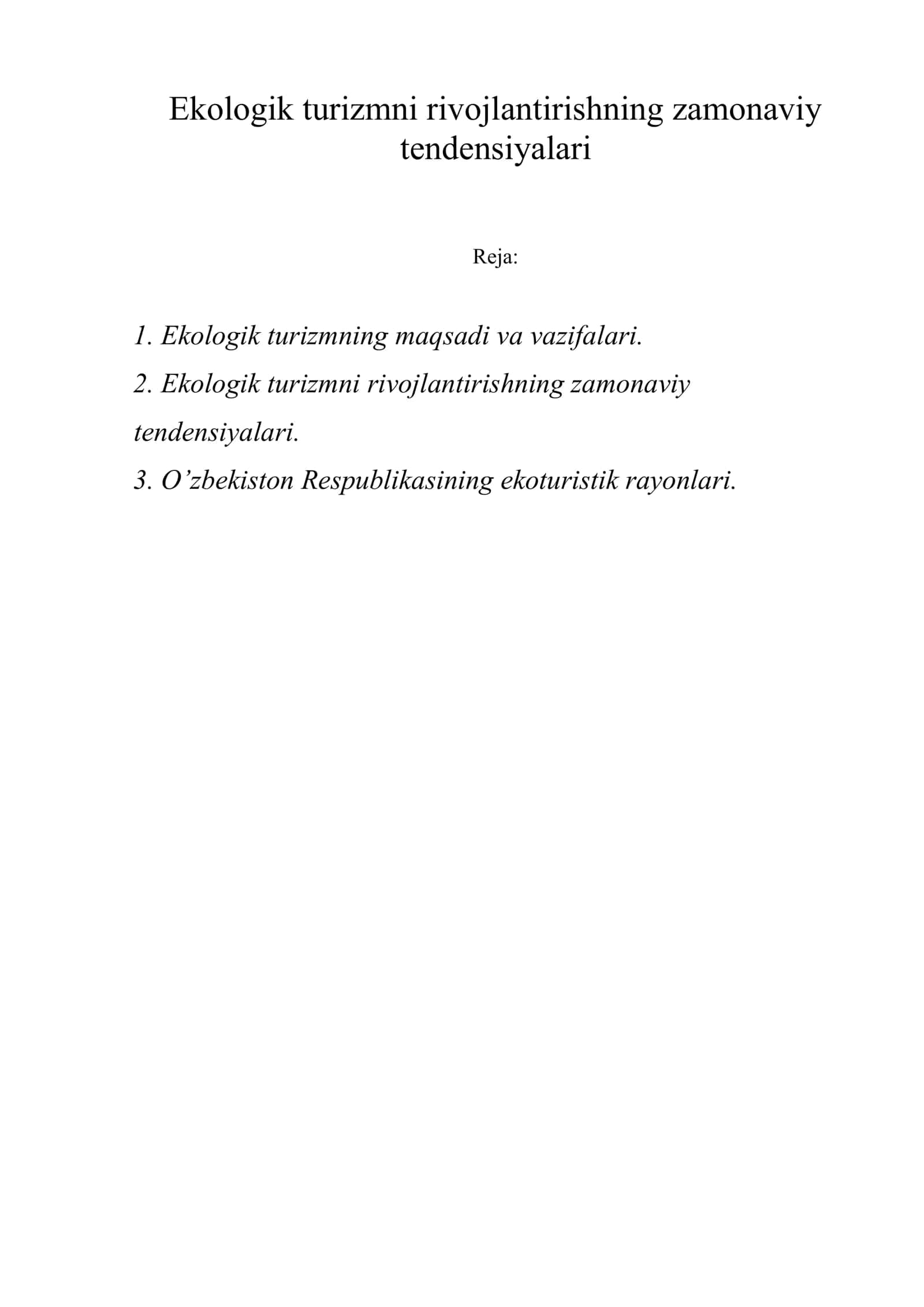 Ekologik turizmni rivojlantirishning zamonaviy tendensiyalari 1