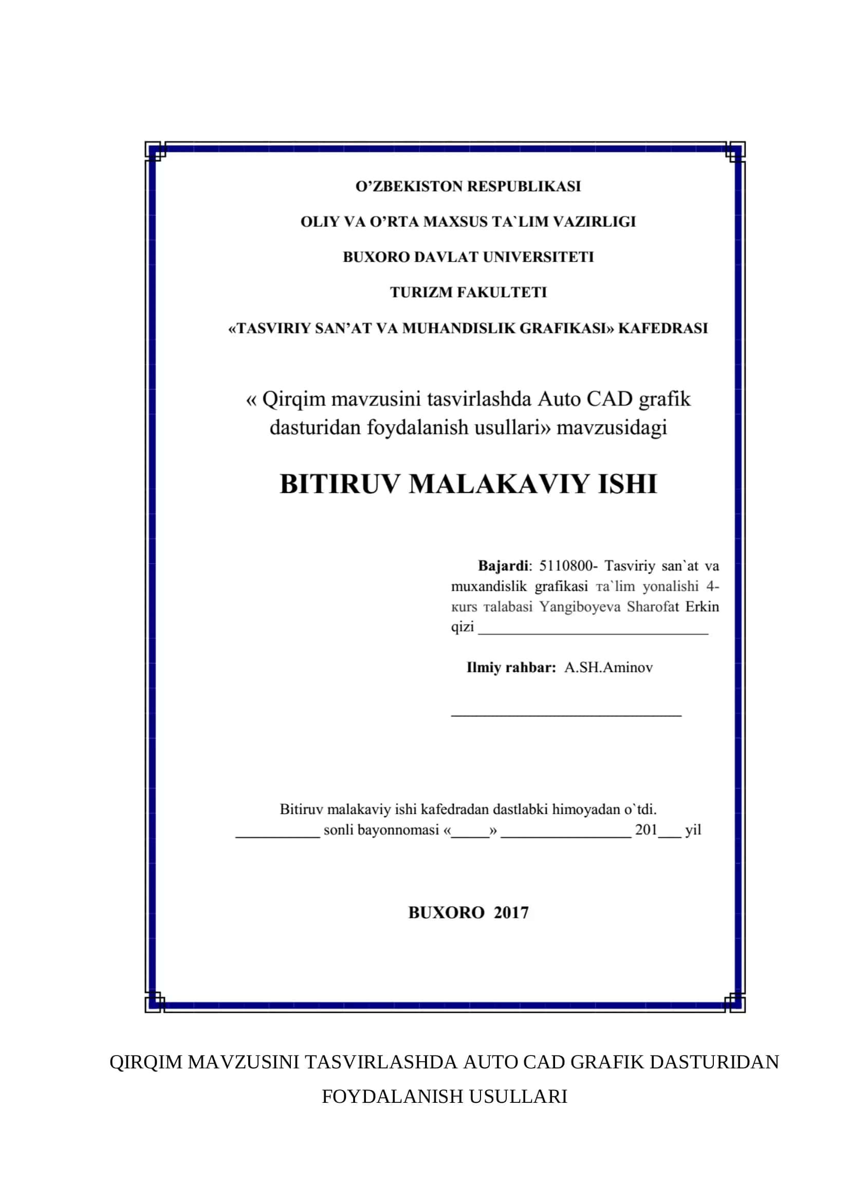 QIRQIM MAVZUSINI TASVIRLASHDA AUTO CAD GRAFIK DASTURIDAN 1