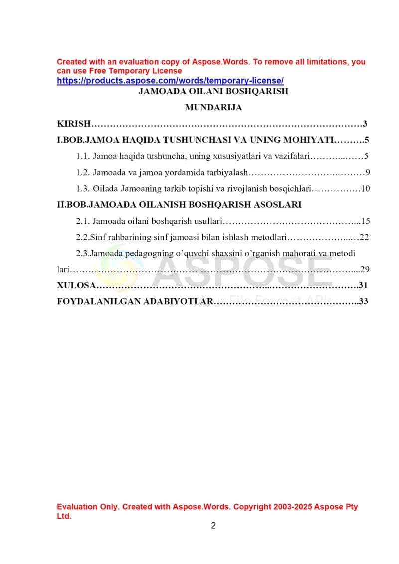 Jamoada oilani boshqarish (kurs ishi) 1
