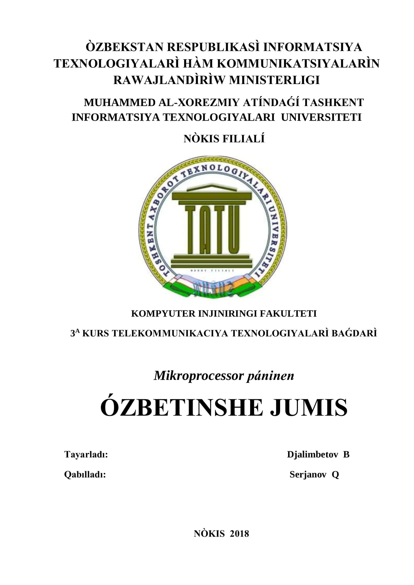 Kompyuter injiniringi fakulteti 3A kurs teləkommunikasiya texnologiyalari baǵdarì 1