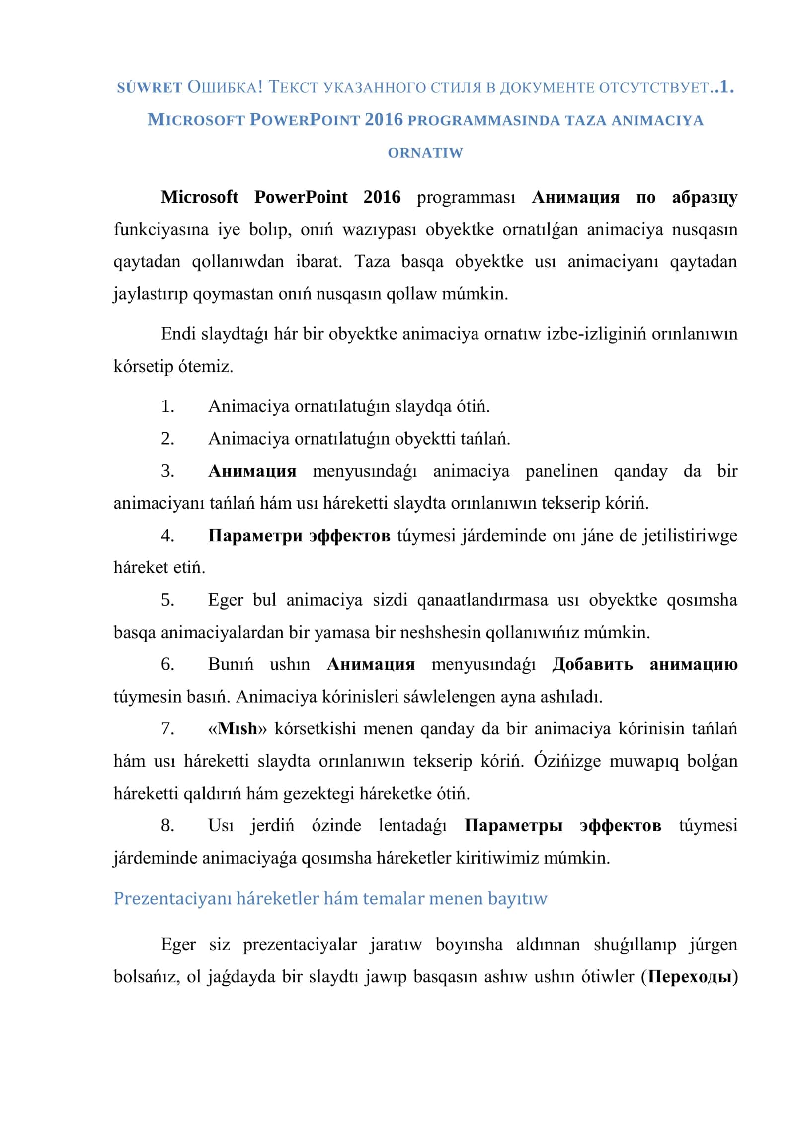 MICROSOFT POWERPOINT 2016 PROGRAMMASINDA TAZA ANIMACIYA ORNATIW 1