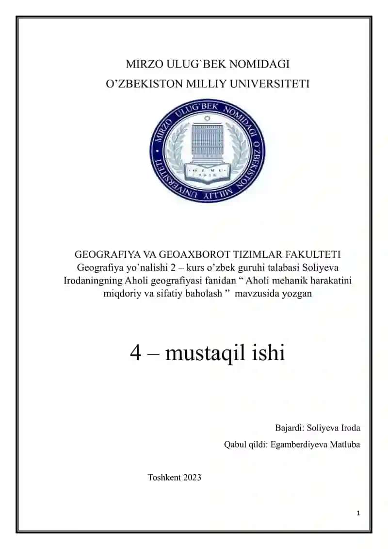 Aholi mehanik harakatini miqdoriy va sifatiy baholash