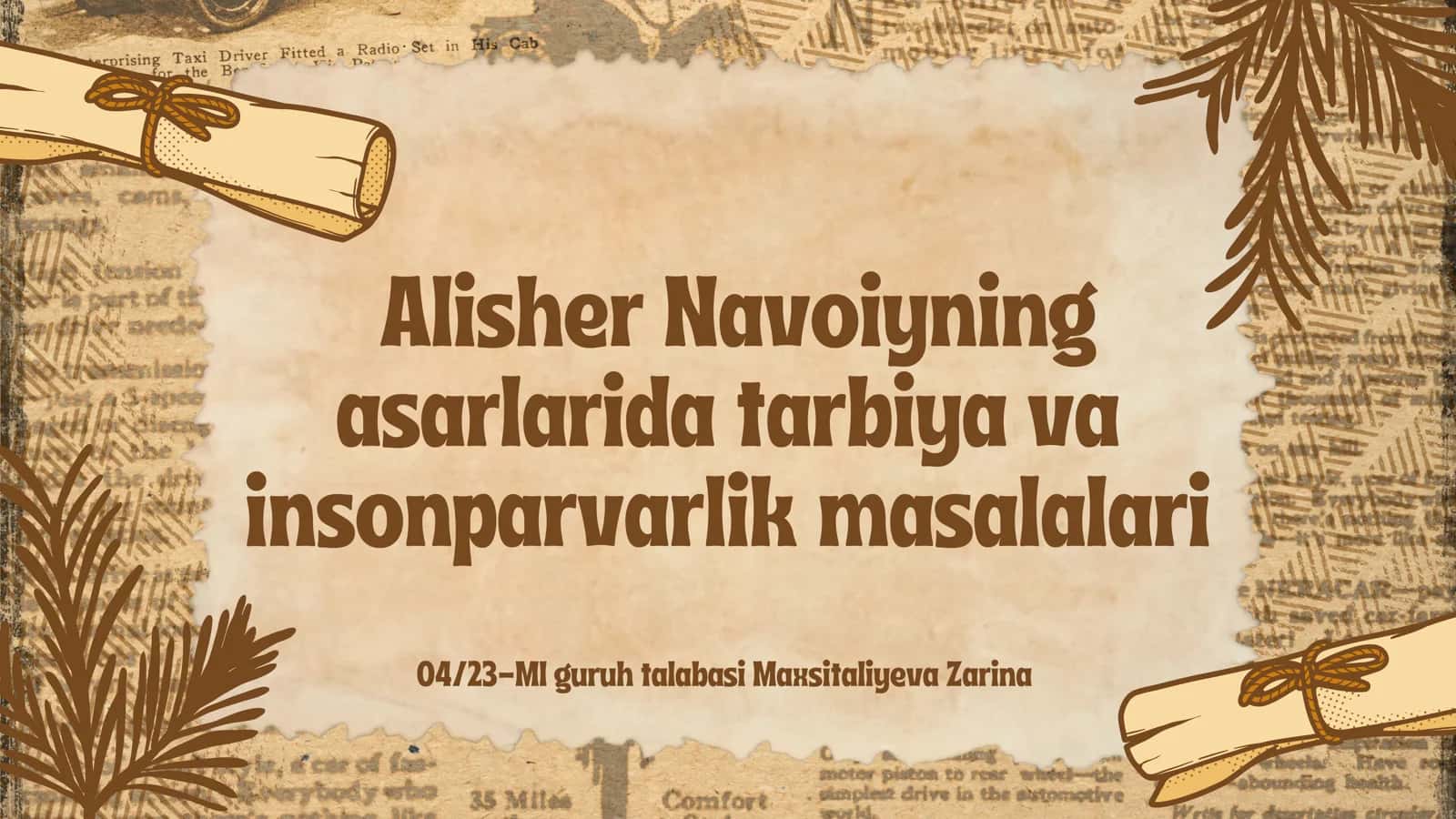Аlishеr Nаvоiyning asarlarida tarbiya va insonparvarlik masalalari 1